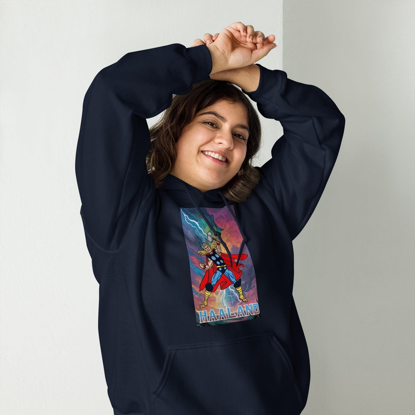 Erling Haaland Thor Avenger Manchester City Funny Football/ Soccer Meme Unisex Hoodie Navy Hoodies Erling Haaland Football Manchester City Thor Next Cult Brand