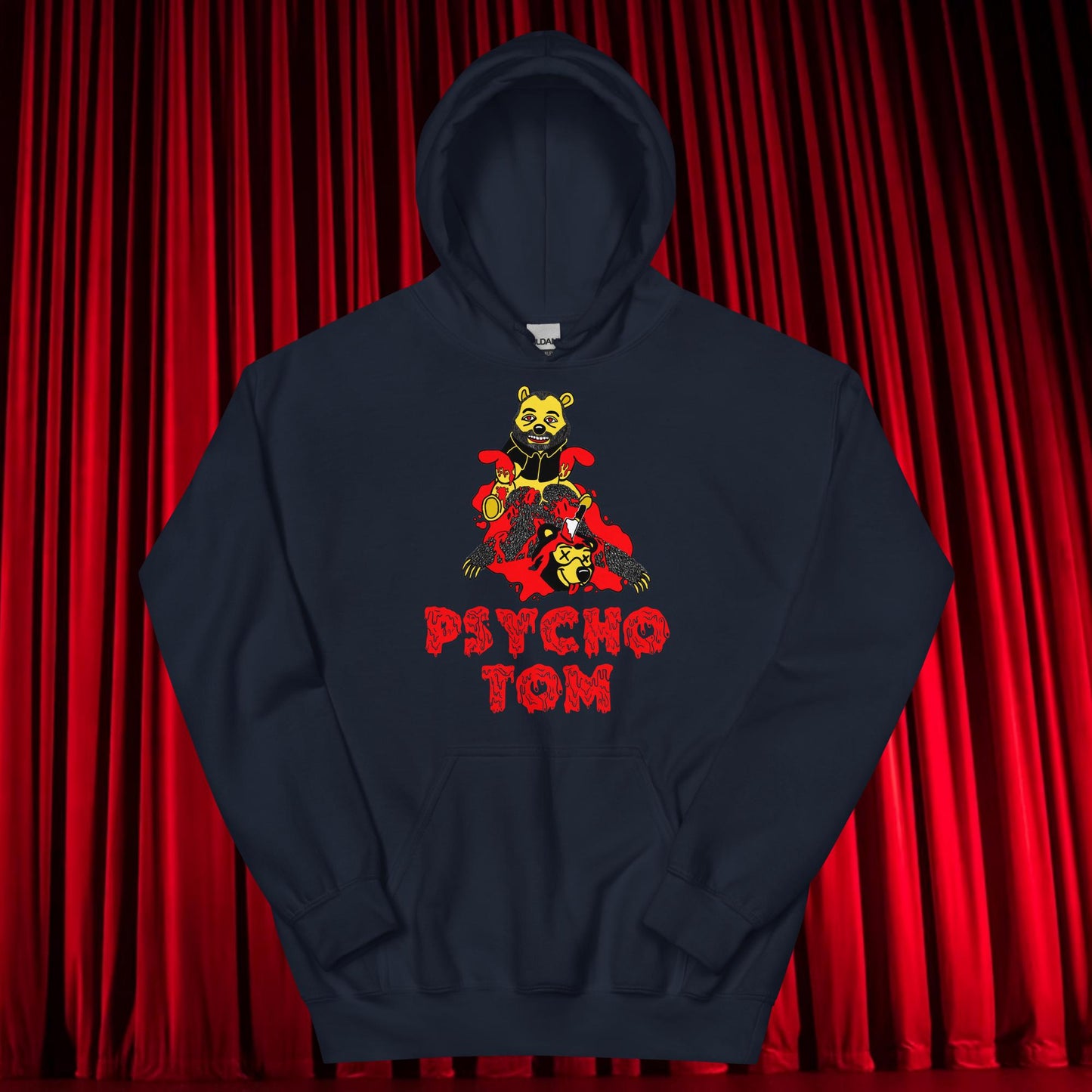 Psycho Tom Segura Hoodie, Tom Segura Hoodie, Your Moms House Hoodie, YMH Hoodie, YMH Merch Your Moms House merch, 2 Bears 1 Cave Hoodie, 2B1C Hoodie Navy Hoodies 2 Bears 1 Cave Podcasts Stand-up Comedy Tom Segura YMH Next Cult Brand