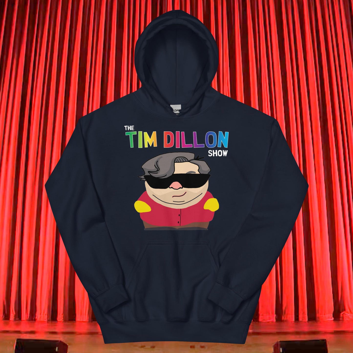 Tim Dillon Cartman, Southpark, The Tim Dillon Show, Tim Dillon Podcast, Tim Dillon Merch, Tim Dillon Unisex Hoodie Navy Hoodies Podcasts Stand-up Comedy Tim Dillon Next Cult Brand