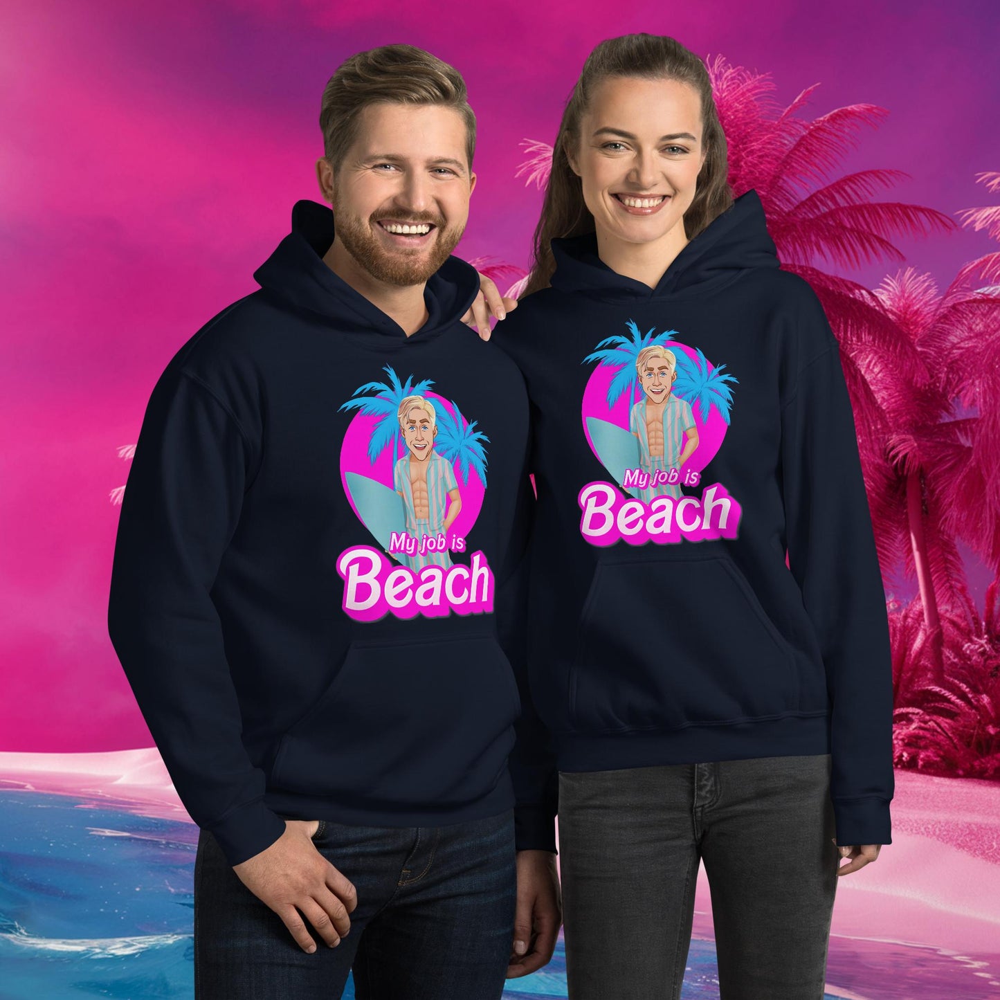 My Job is Beach Ken Barbie Movie Ryan Gosling Unisex Hoodie Navy Hoodies Barbie Celebrities Ken Movies Ryan Gosling Next Cult Brand