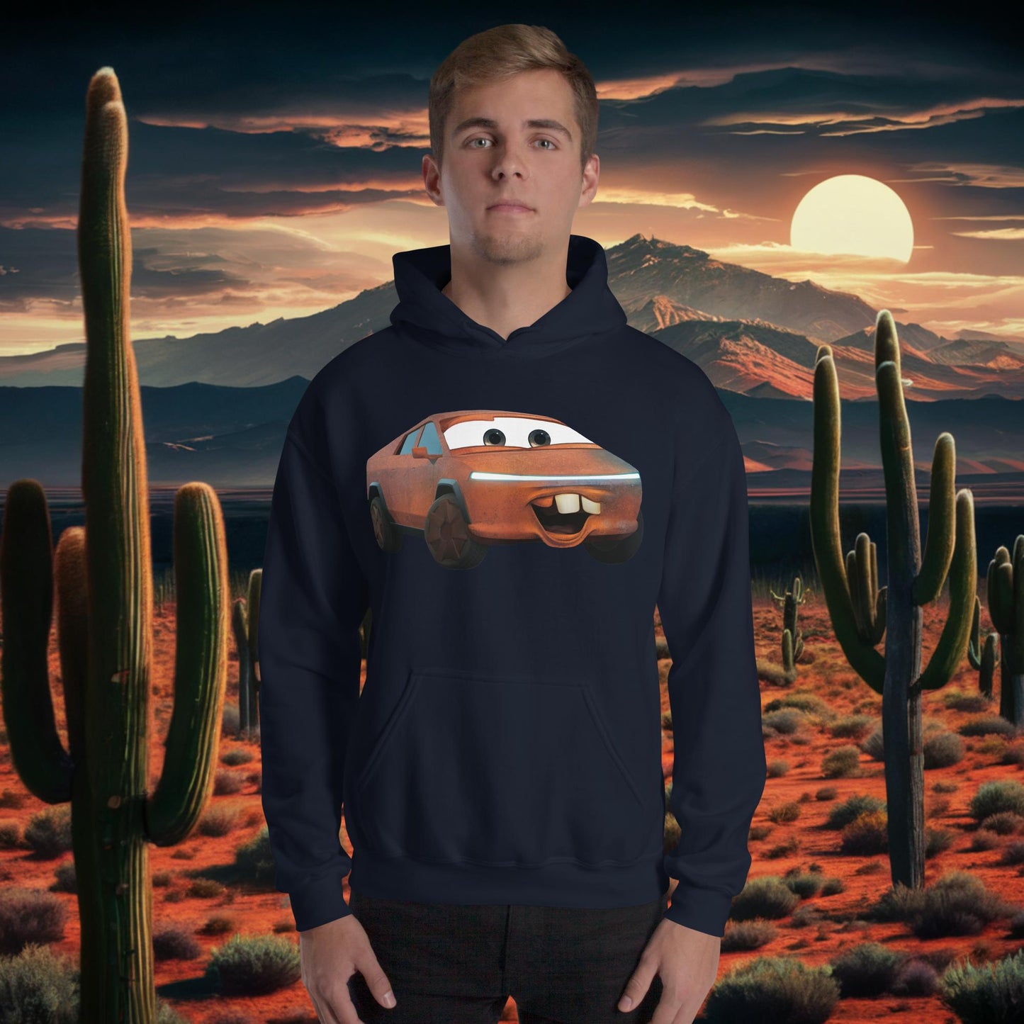 Rusty Tesla Cybertruck Elon Musk Cars Movie Tow Mater Unisex Hoodie Navy Hoodies Cars Movie Celebrities Cybertruck Elon Musk Movies Tesla Next Cult Brand
