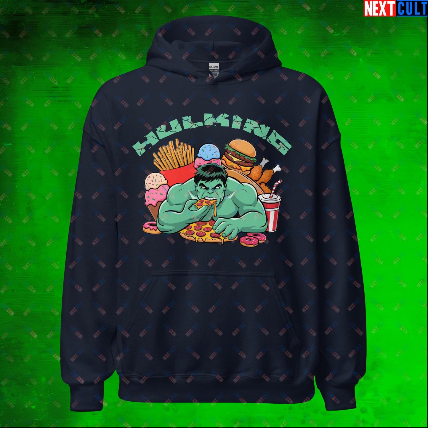 Hulking Bulking Funny Gym Meme Cartoon Unisex Hoodie Navy Hoodies Avengers Bulking Fast Food Fitness Gym Hulk Movies Workout Next Cult Brand