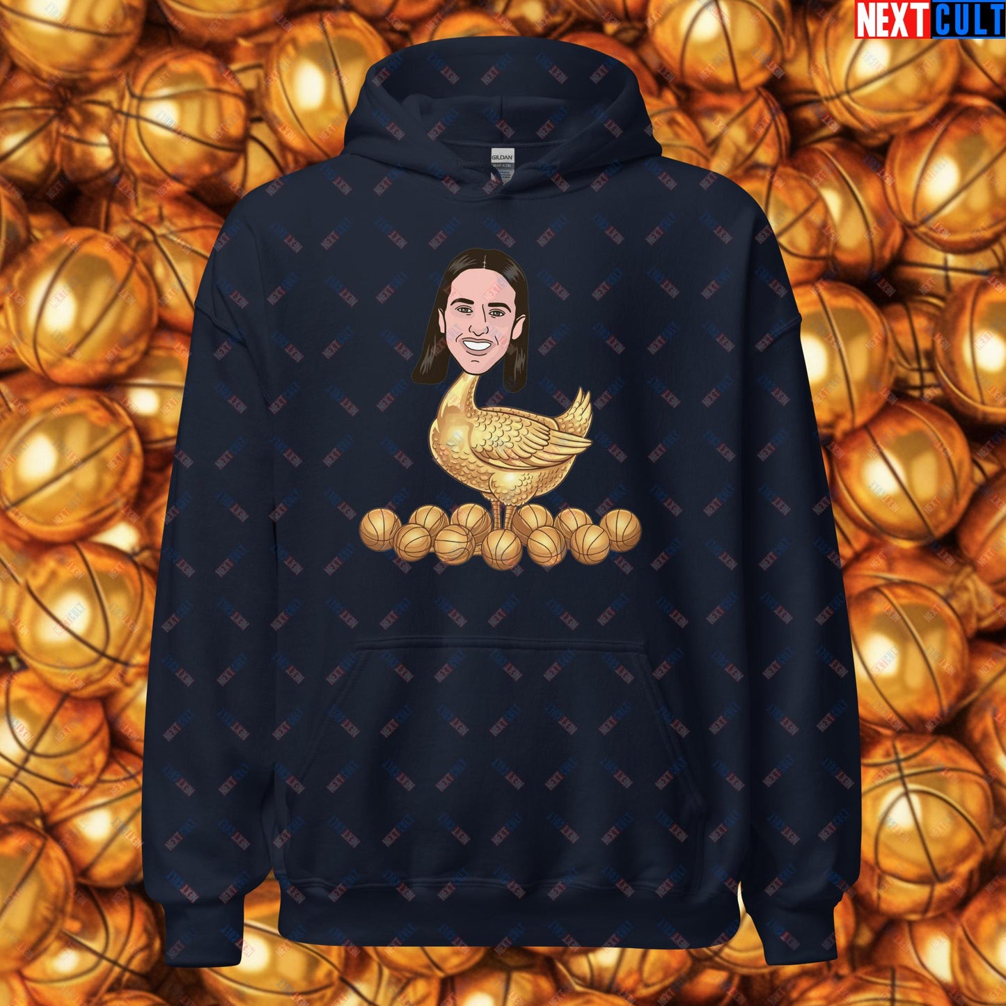 Caitlin Clark Golden Goose Hoodie - Funny WNBA Indiana Fever Basketball Meme Sweatshirt - Golden Basketball Laying Goose Design for Fans - Perfect Gift for Basketball Lovers Unisex Hoodie Navy Hoodies Basketball Caitlin Clark Indiana Fever WNBA Next Cult Brand