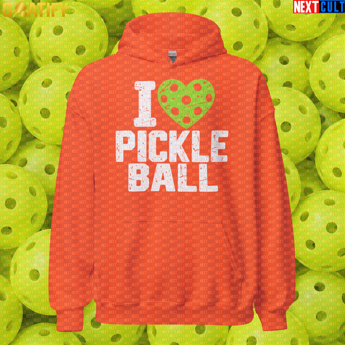 Pickleball Hoodie I Love Pickleball Vintage Heart Pullover for Players & Fans Orange Hoodies Next Cult Brand