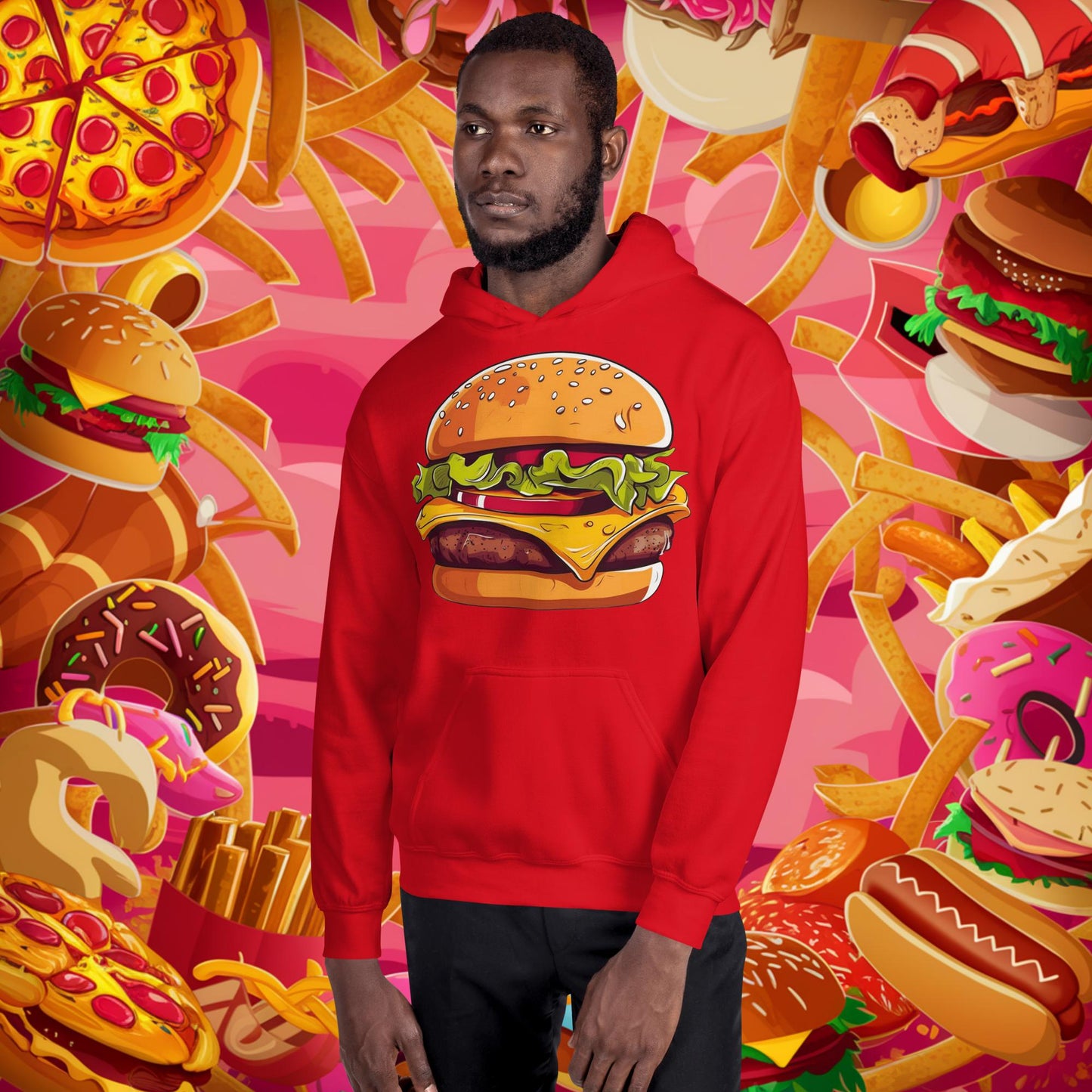 Cheeseburger I Love Burgers Unisex Hoodie Red Hoodies Burgers Fast Food Next Cult Brand