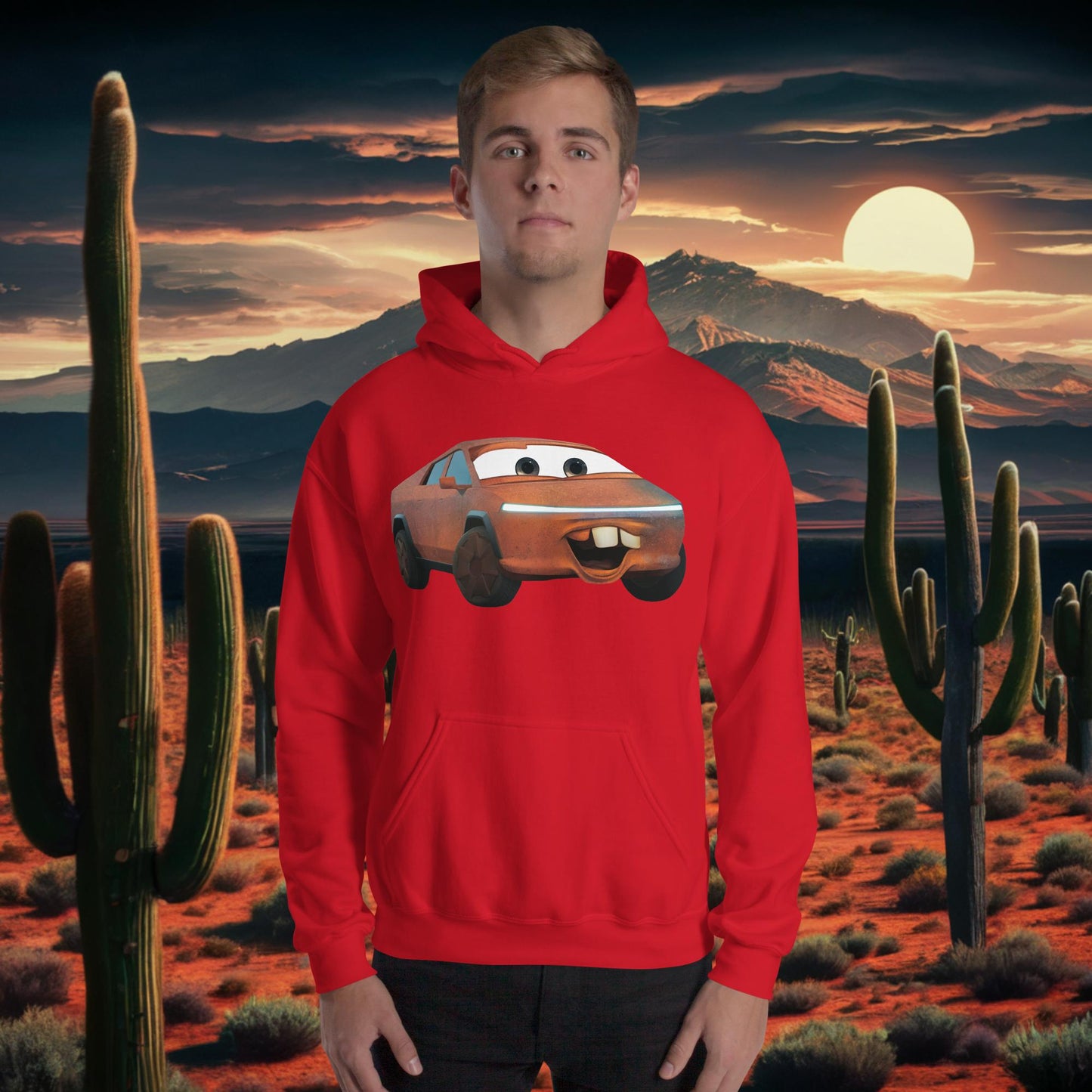 Rusty Tesla Cybertruck Elon Musk Cars Movie Tow Mater Unisex Hoodie Red Hoodies Cars Movie Celebrities Cybertruck Elon Musk Movies Tesla Next Cult Brand