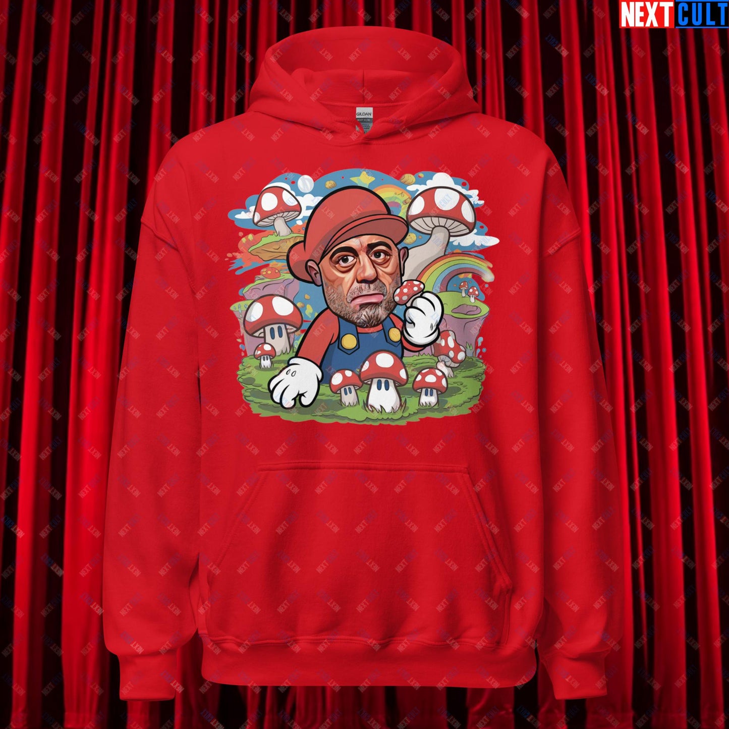 Joe Rogan Psilocybin Mushroom Funny Super Mario Magic Shrooms JRE Podcast Unisex Hoodie Red Hoodies Joe Rogan Podcasts Stand-up Comedy Video Games Next Cult Brand