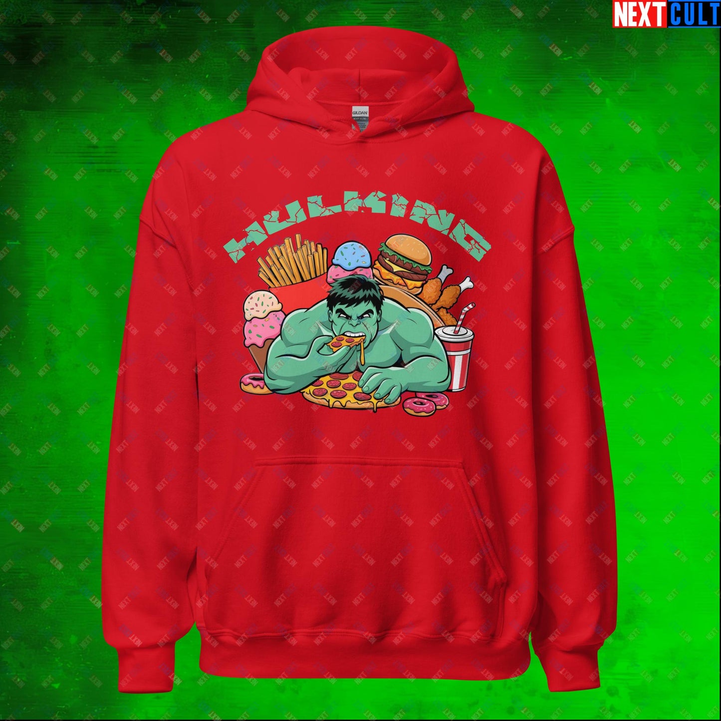 Hulking Bulking Funny Gym Meme Cartoon Unisex Hoodie Red Hoodies Avengers Bulking Fast Food Fitness Gym Hulk Movies Workout Next Cult Brand