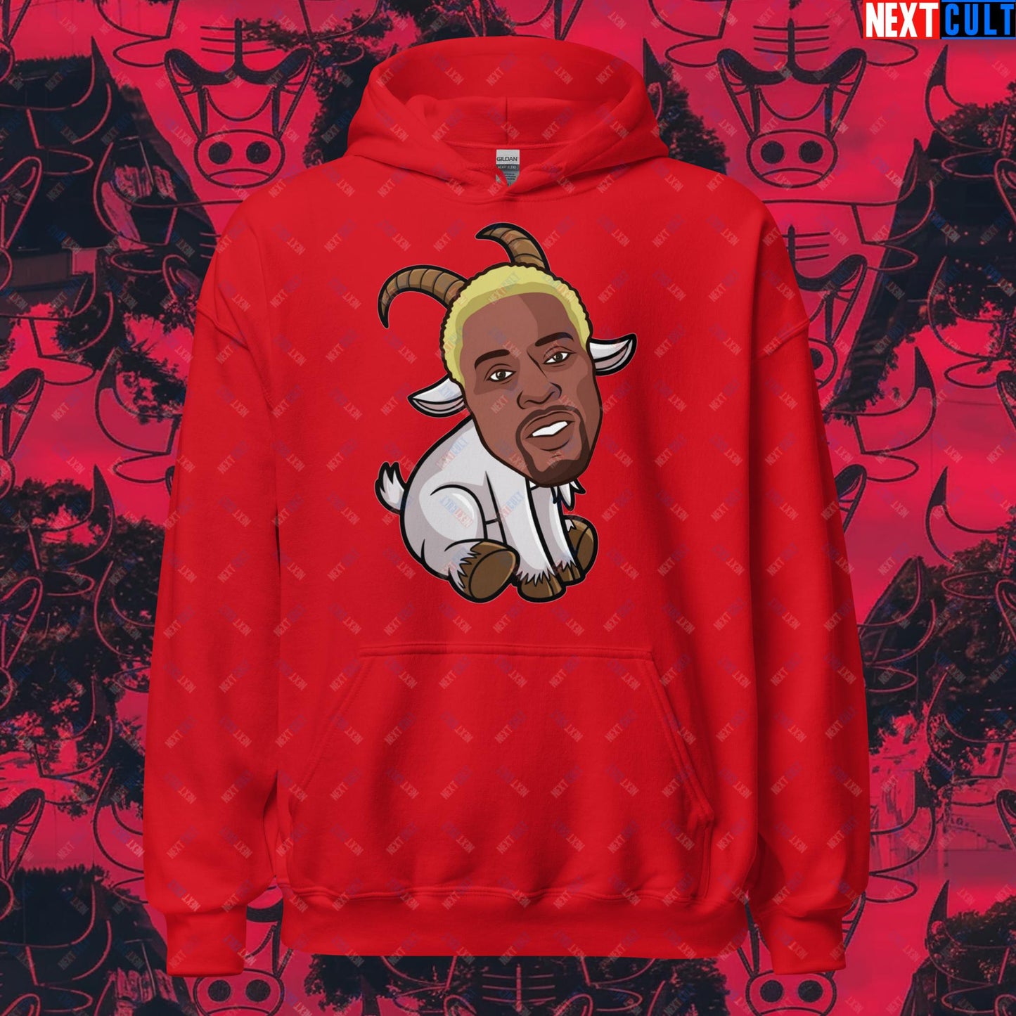 Dennis Rodman G.O.A.T. Hoodie - Chicago Bulls Basketball Meme Sweatshirt - Greatest of All Time Funny Pullover for Basketball Fans - Perfect Gift for Rodman Fans Unisex Hoodie Red Hoodies Basketball Chicago Bulls Dennis Rodman Detroit Pistons G.O.A.T. NBA Next Cult Brand