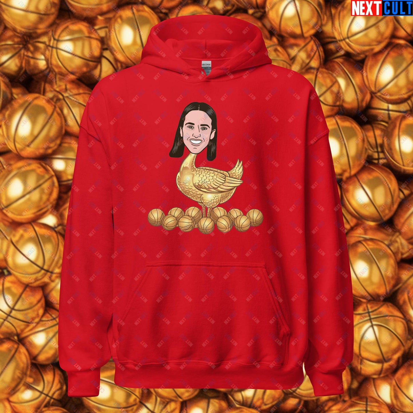 Caitlin Clark Golden Goose Hoodie - Funny WNBA Indiana Fever Basketball Meme Sweatshirt - Golden Basketball Laying Goose Design for Fans - Perfect Gift for Basketball Lovers Unisex Hoodie Red Hoodies Basketball Caitlin Clark Indiana Fever WNBA Next Cult Brand
