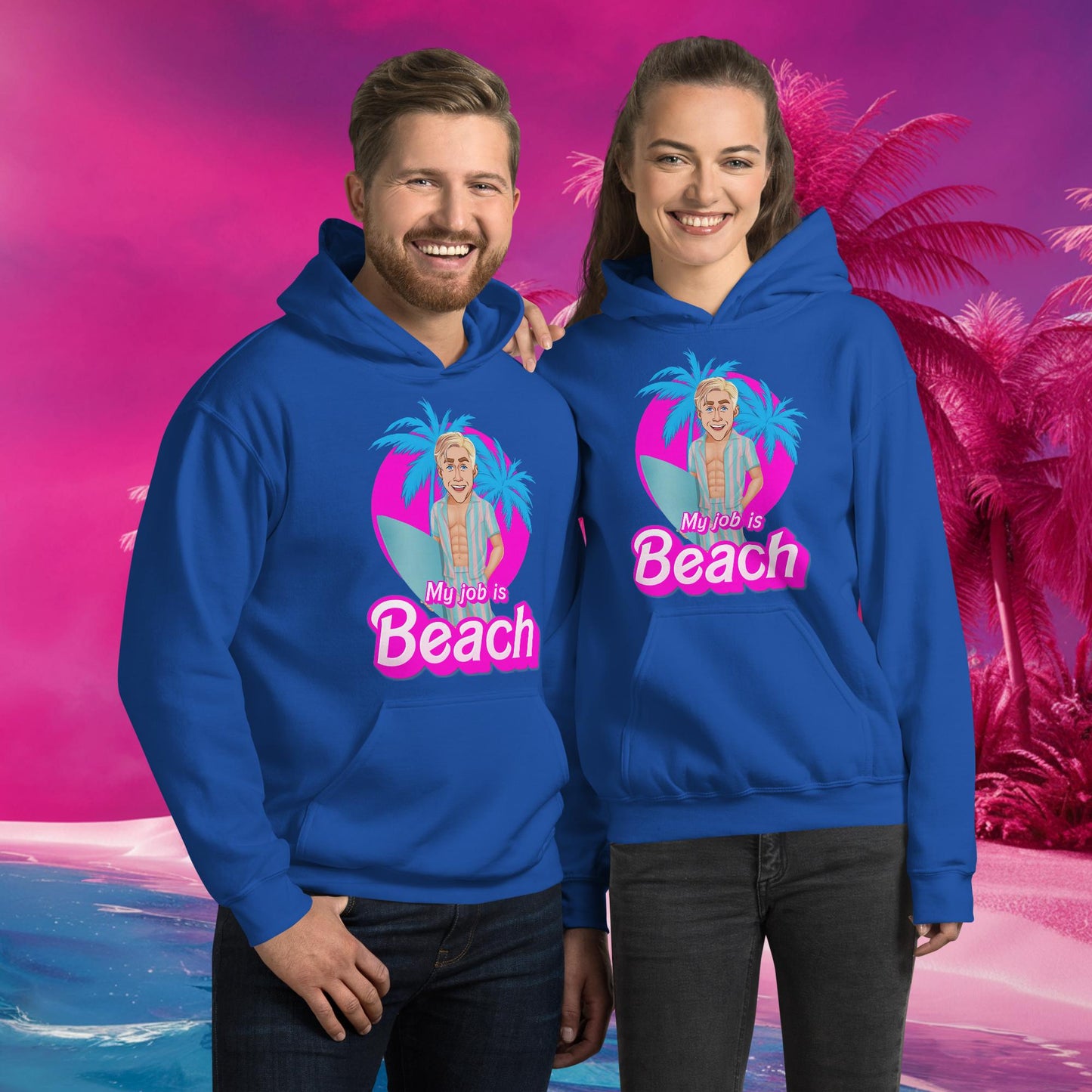 My Job is Beach Ken Barbie Movie Ryan Gosling Unisex Hoodie Royal Hoodies Barbie Celebrities Ken Movies Ryan Gosling Next Cult Brand