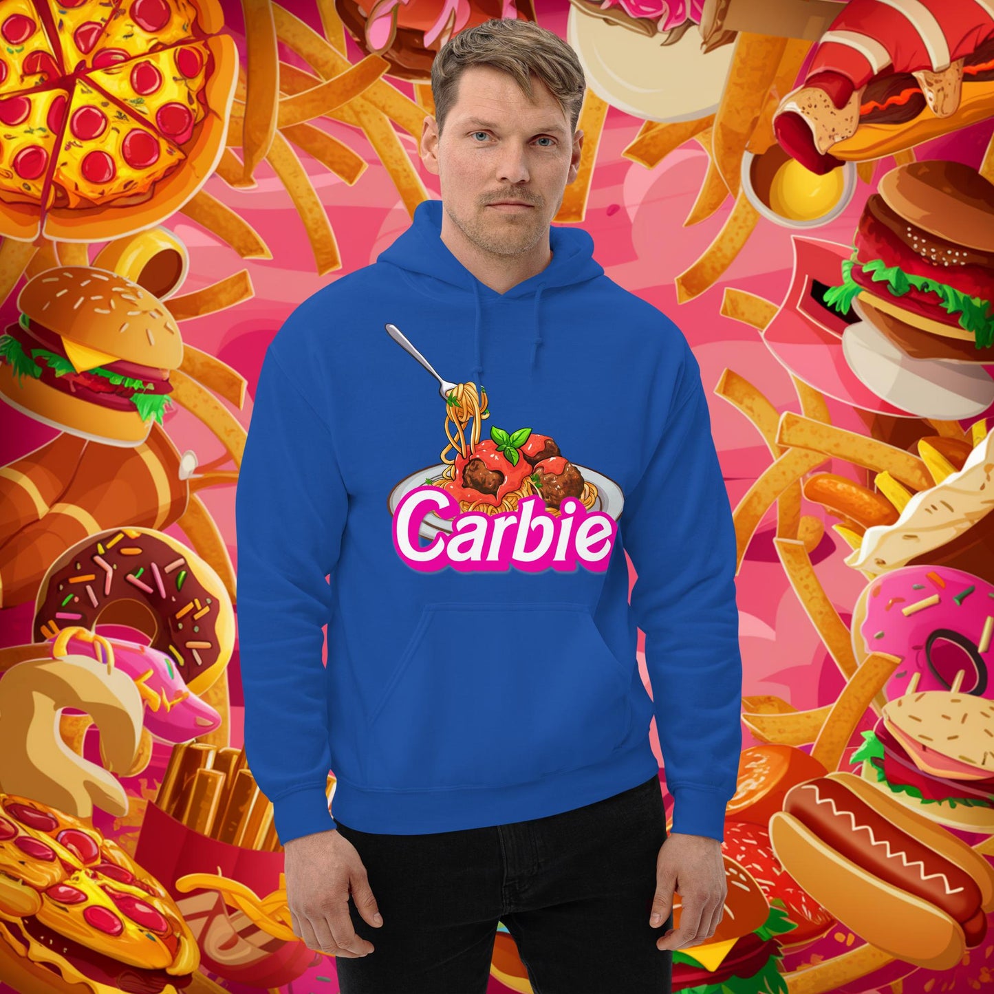 Carbie Barbie I Love Pasta I Love Carbs Unisex Hoodie Royal Hoodies Barbie Carbie Ken Movies Next Cult Brand