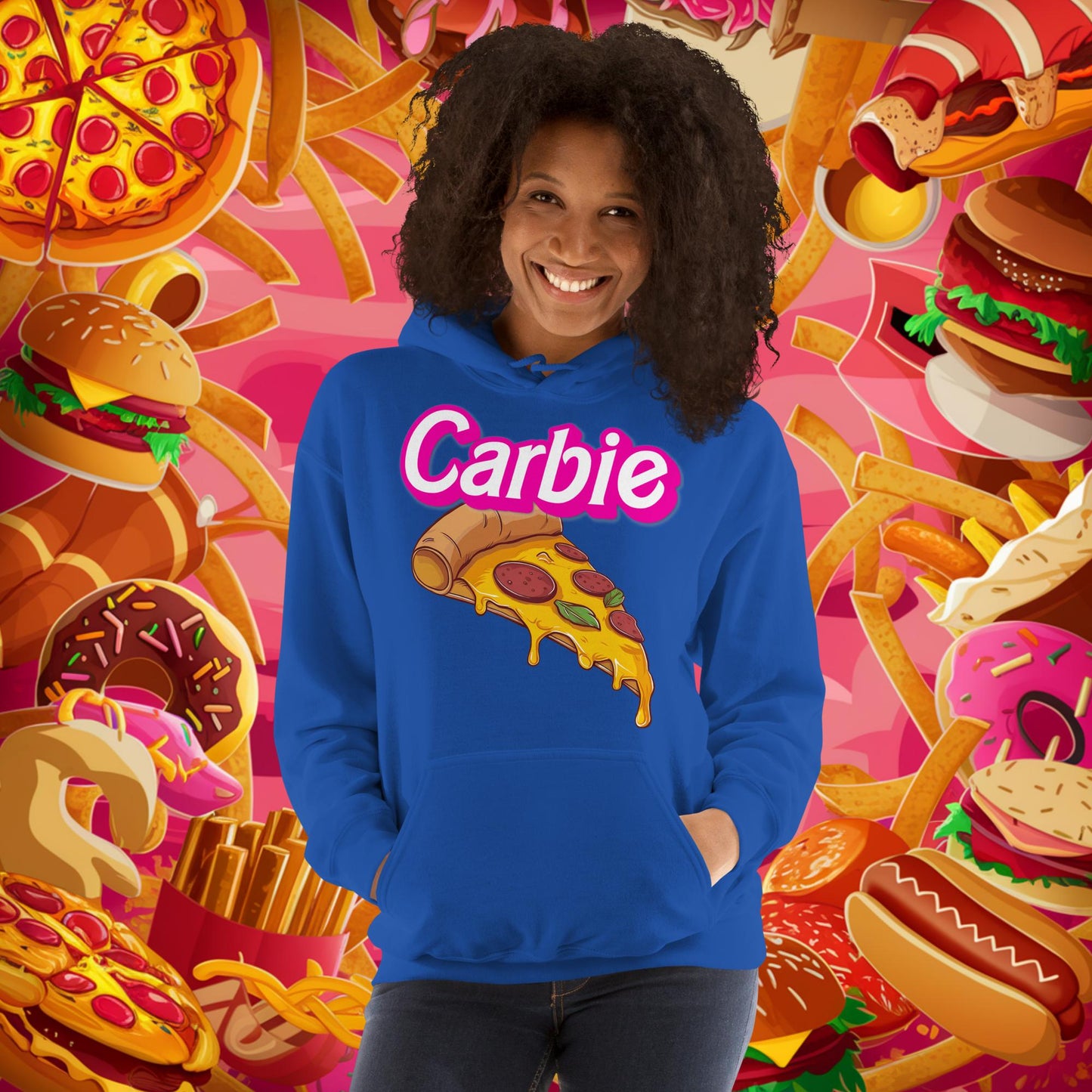 Carbie Barbie I Love Carbs I Love Pizza Unisex Hoodie Royal Hoodies Barbie Carbie Fast Food Ken Movies Pizza Next Cult Brand