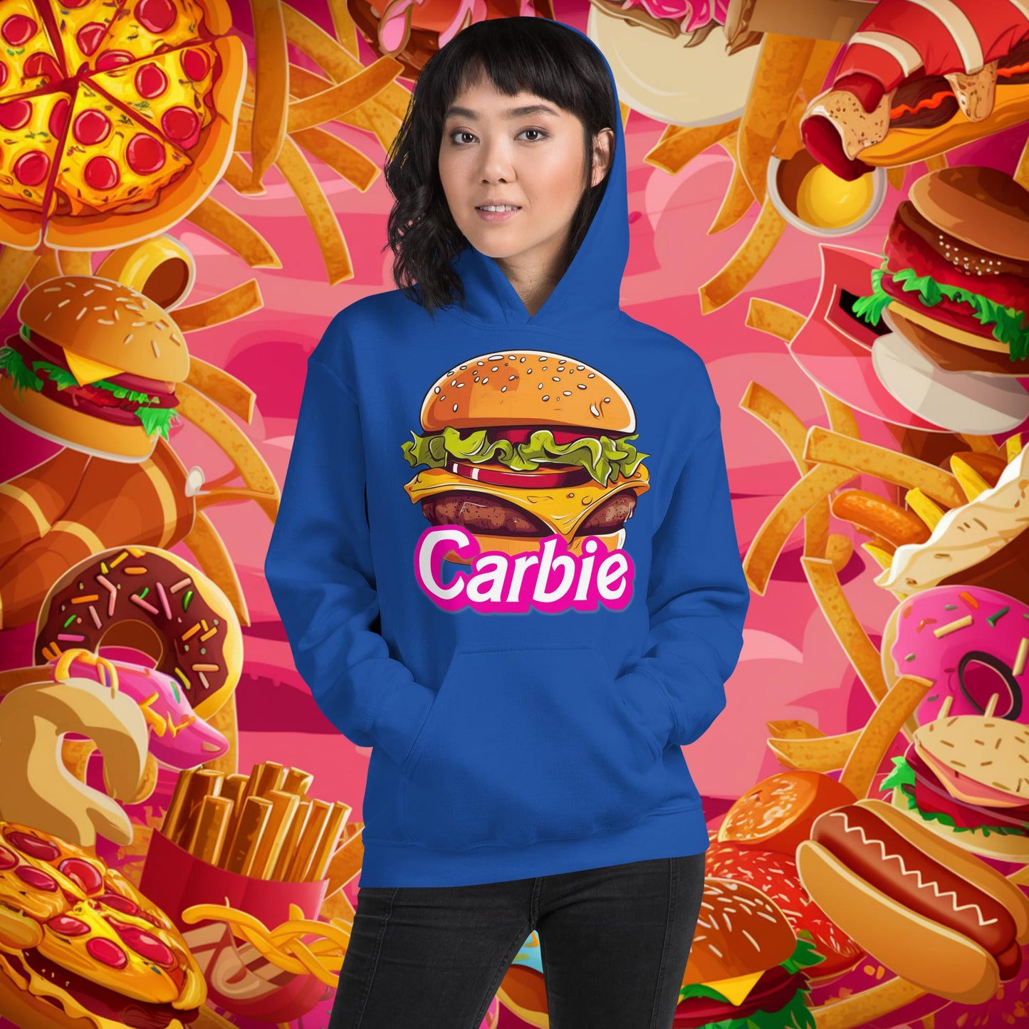 Carbie Barbie Cheeseburger Unisex Hoodie Royal Hoodies Barbie Burgers Carbie Fast Food Movies Next Cult Brand