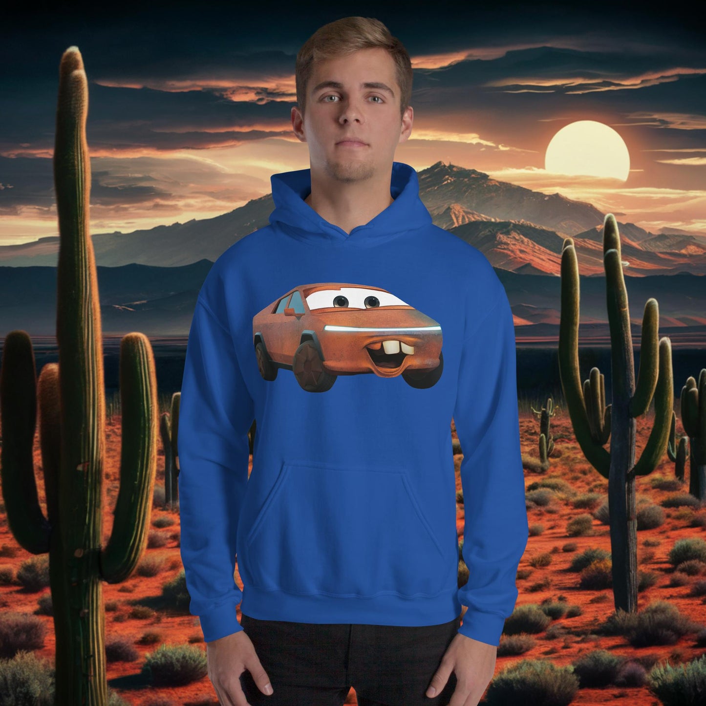 Rusty Tesla Cybertruck Elon Musk Cars Movie Tow Mater Unisex Hoodie Royal Hoodies Cars Movie Celebrities Cybertruck Elon Musk Movies Tesla Next Cult Brand