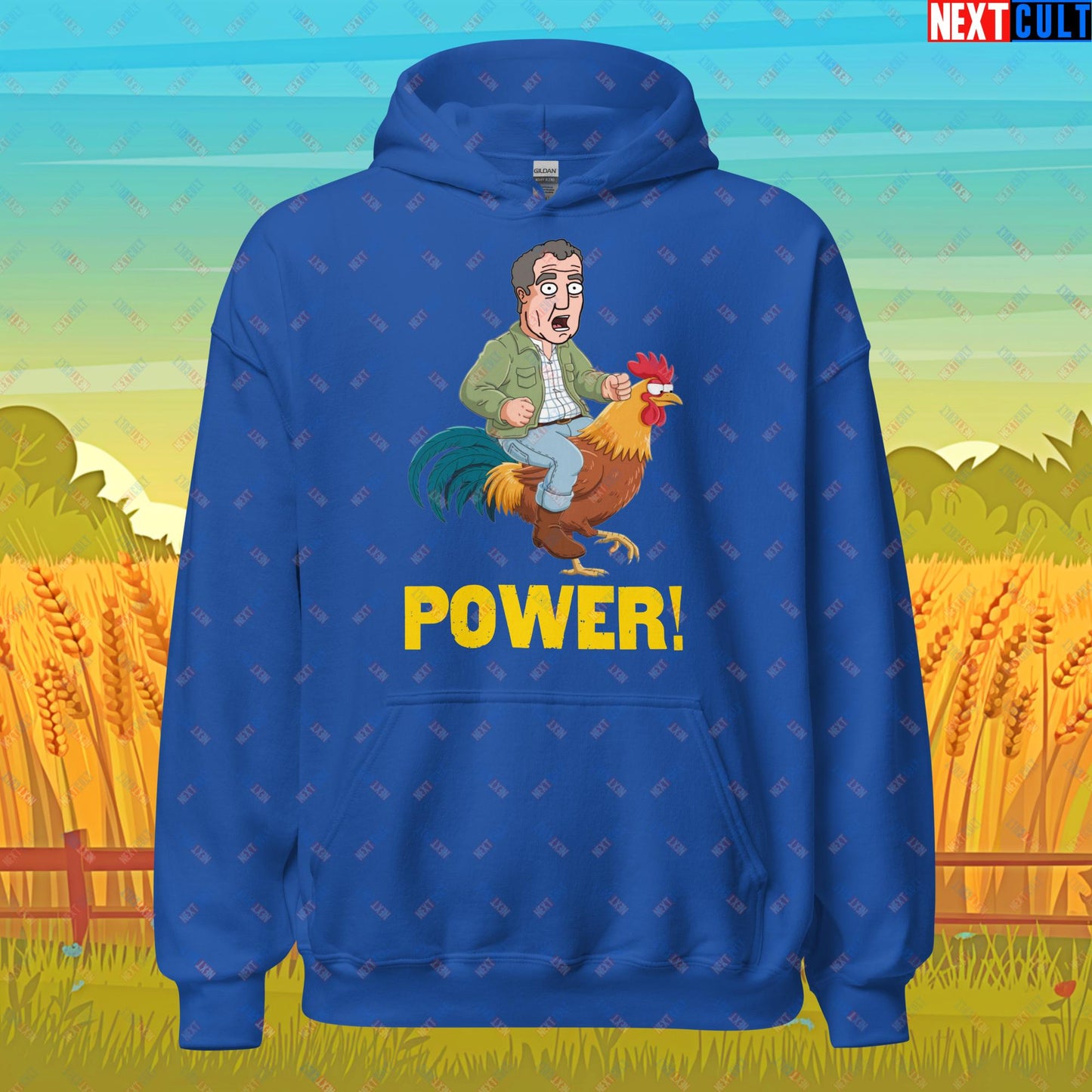 Power Rooster Chicken Farming Jeremy Clarkson's Farm Diddly Squat Grand Tour Top Gear Funny Meme Cartoon Unisex Hoodie Royal Hoodies Clarkson's Farm Grand Tour Jeremy Clarkson Top Gear TV Shows Next Cult Brand