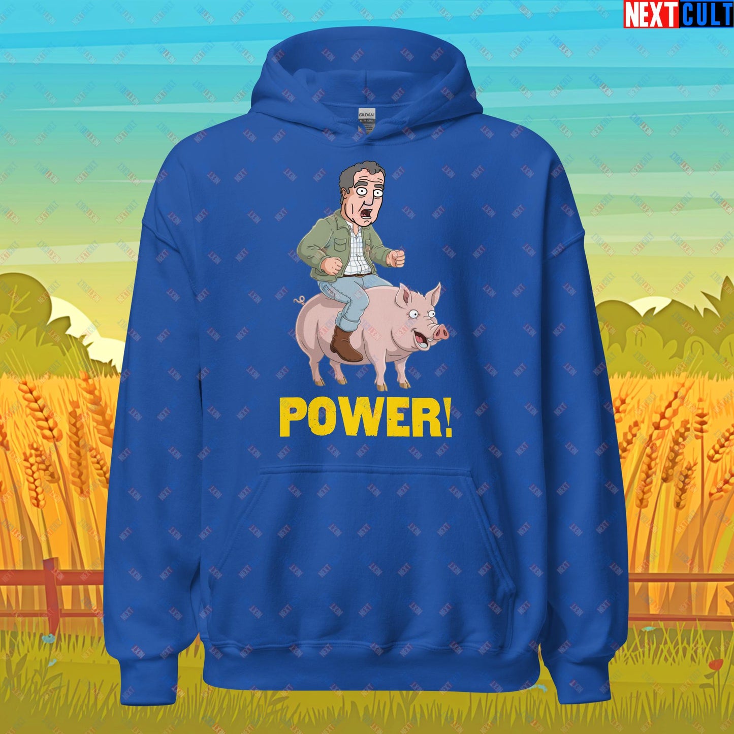 Power Pig Farming Jeremy Clarkson's Farm Diddly Squat Grand Tour Top Gear Funny Meme Cartoon Unisex Hoodie Royal Hoodies Clarkson's Farm Grand Tour Jeremy Clarkson Top Gear TV Shows Next Cult Brand