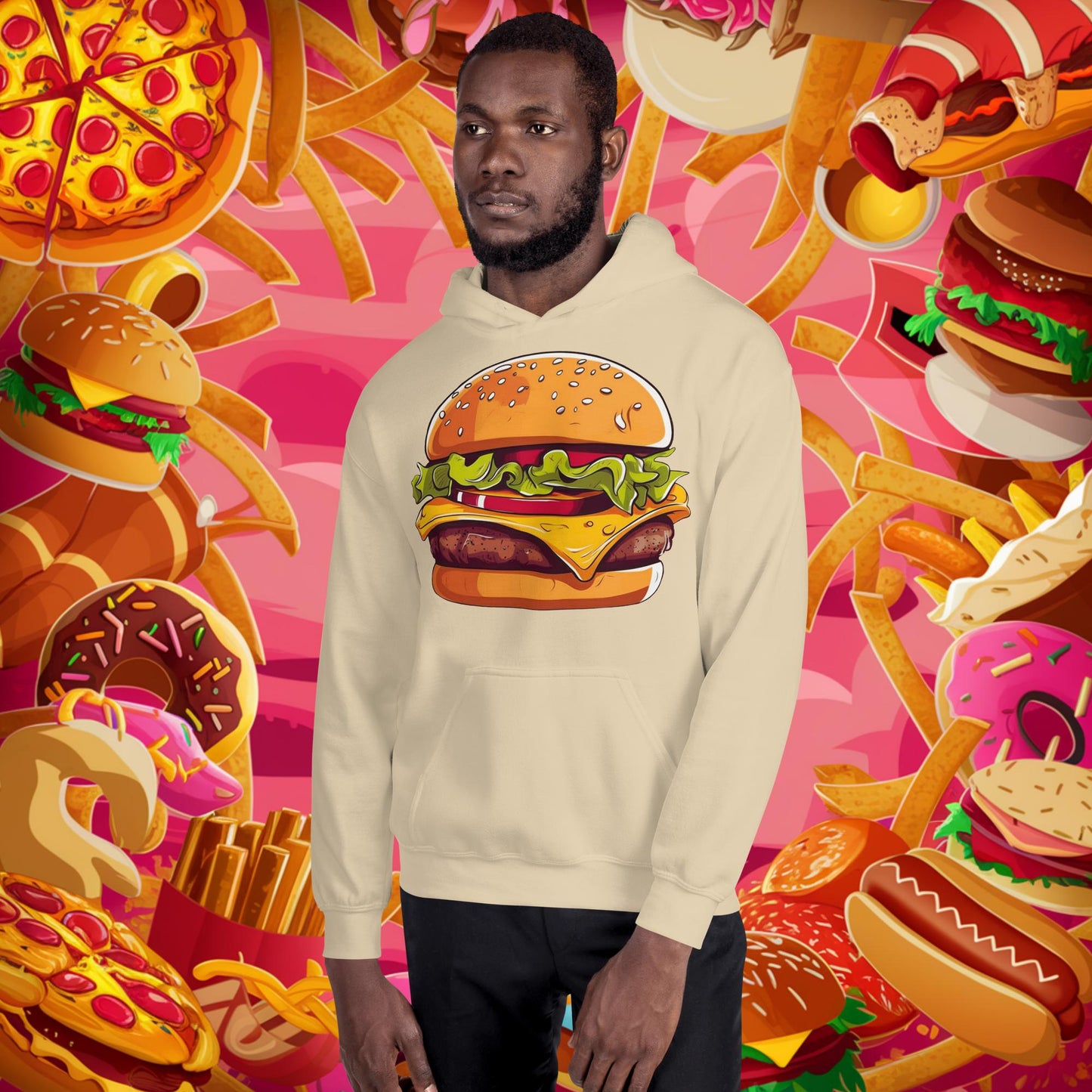 Cheeseburger I Love Burgers Unisex Hoodie Sand Hoodies Burgers Fast Food Next Cult Brand