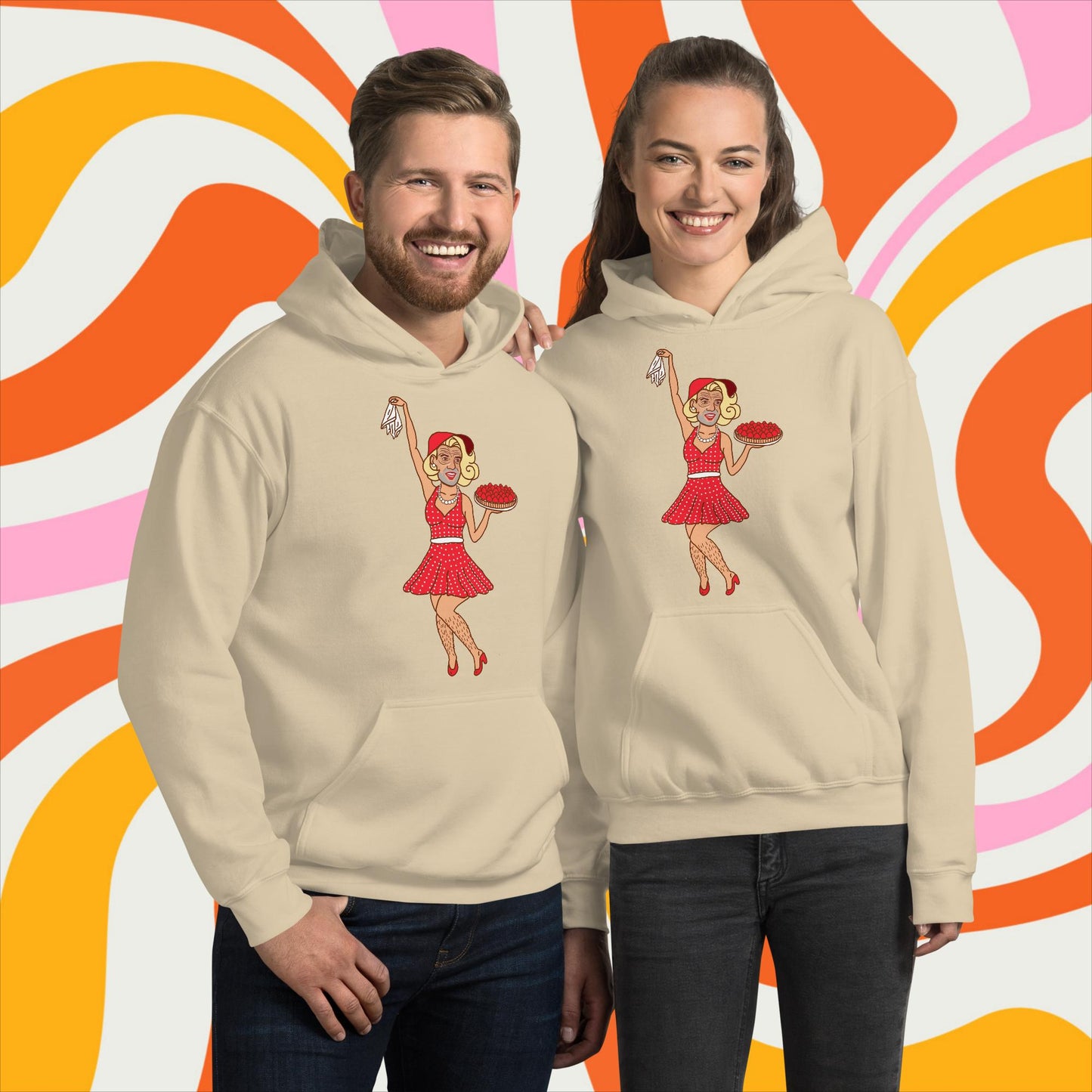 Thinnn Boy Bake Club The Fighter and The Kid TFATK Podcast Comedy 60s retro housewife Bryan Callen Unisex Hoodie Sand Hoodies Bryan Callen Podcasts Stand-up Comedy The Fighter and The Kid (TFATK) Thinnn Boy Bake Club Next Cult Brand