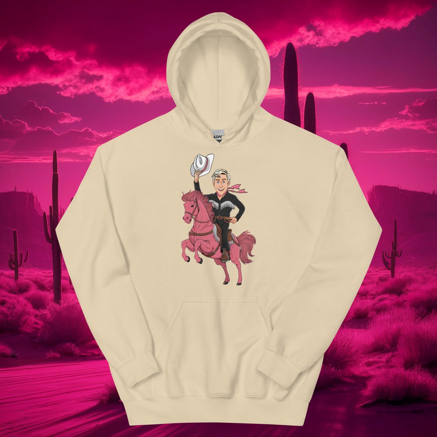 Ryan Gosling Ken Cowboy Horse Barbie Movie Patriarchy Unisex Hoodie Sand Hoodies Barbie Celebrities Ken Movies Ryan Gosling Next Cult Brand