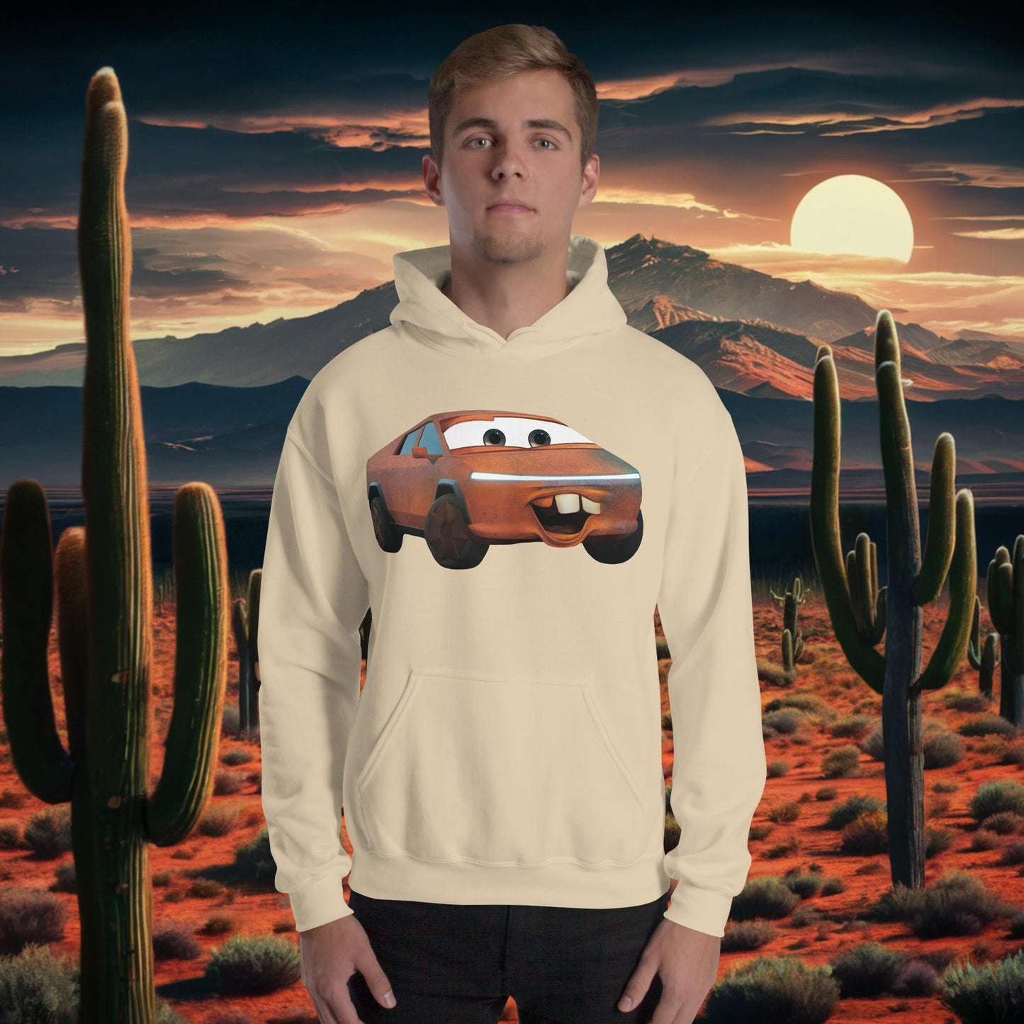 Rusty Tesla Cybertruck Elon Musk Cars Movie Tow Mater Unisex Hoodie Sand Hoodies Cars Movie Celebrities Cybertruck Elon Musk Movies Tesla Next Cult Brand