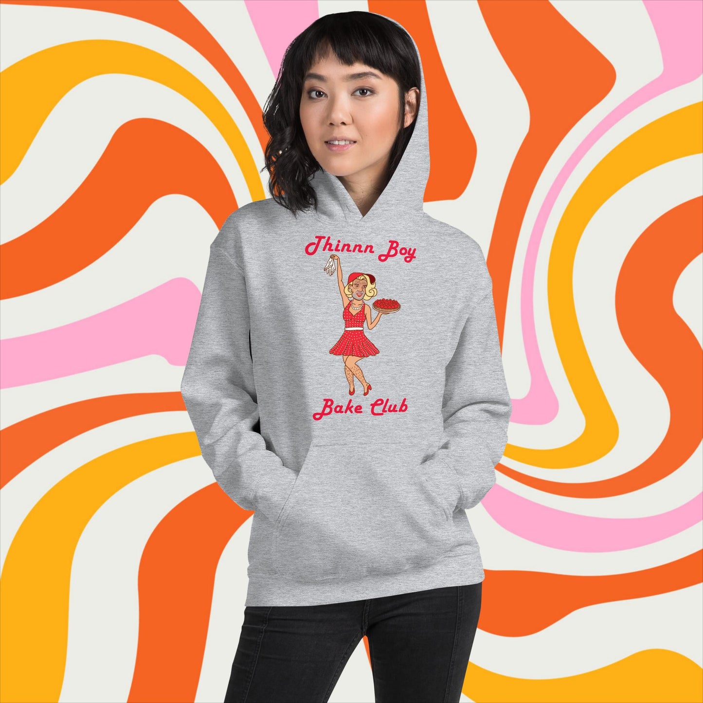 Thinnn Boy Bake Club The Fighter and The Kid TFATK Podcast Comedy 60s retro housewife Bryan Callen Unisex Hoodie Sport Grey Hoodies Bryan Callen Podcasts Stand-up Comedy The Fighter and The Kid (TFATK) Thinnn Boy Bake Club Next Cult Brand
