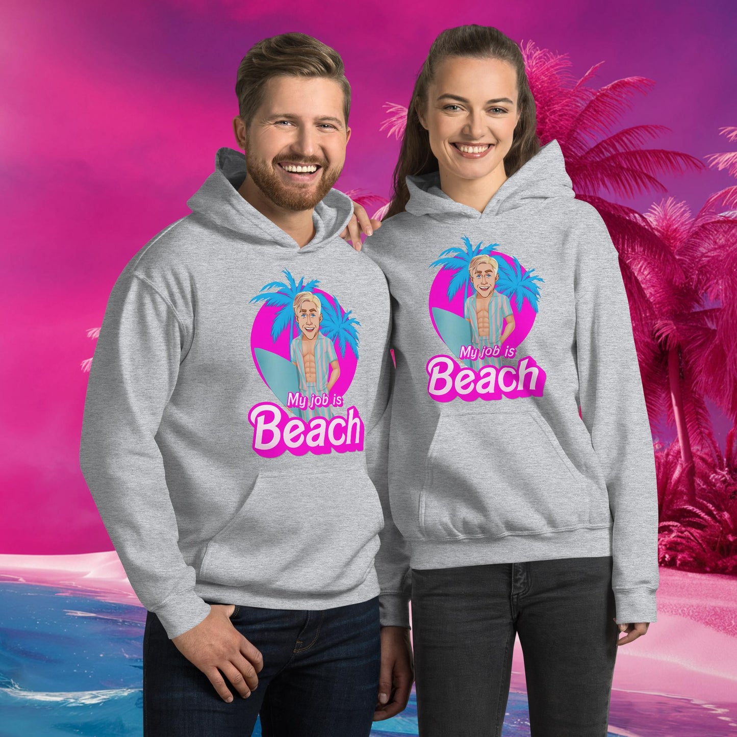 My Job is Beach Ken Barbie Movie Ryan Gosling Unisex Hoodie Sport Grey Hoodies Barbie Celebrities Ken Movies Ryan Gosling Next Cult Brand