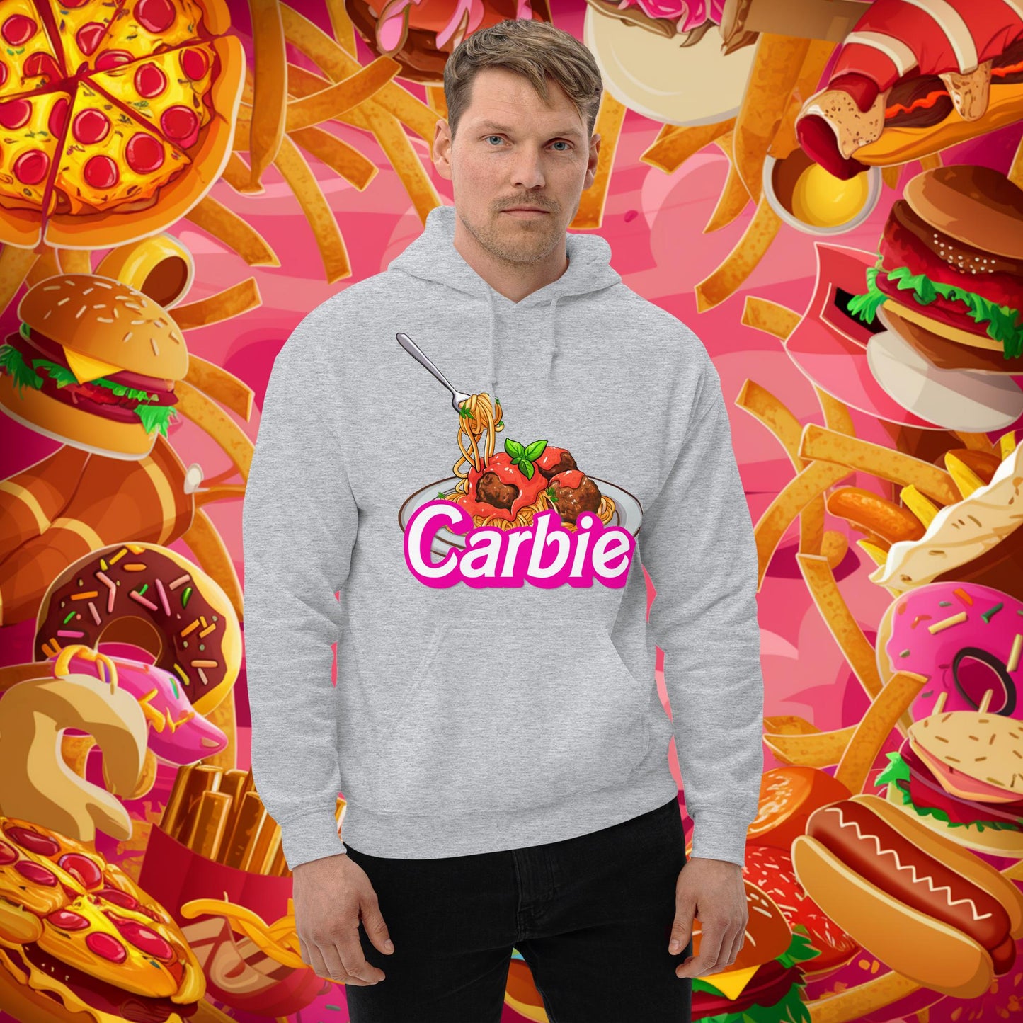 Carbie Barbie I Love Pasta I Love Carbs Unisex Hoodie Sport Grey Hoodies Barbie Carbie Ken Movies Next Cult Brand
