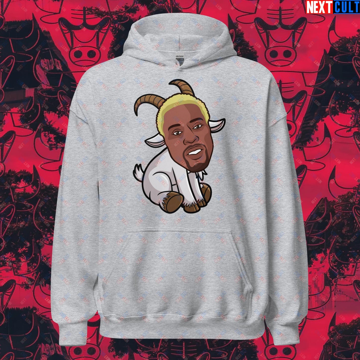 Dennis Rodman G.O.A.T. Hoodie - Chicago Bulls Basketball Meme Sweatshirt - Greatest of All Time Funny Pullover for Basketball Fans - Perfect Gift for Rodman Fans Unisex Hoodie Sport Grey Hoodies Basketball Chicago Bulls Dennis Rodman Detroit Pistons G.O.A.T. NBA Next Cult Brand