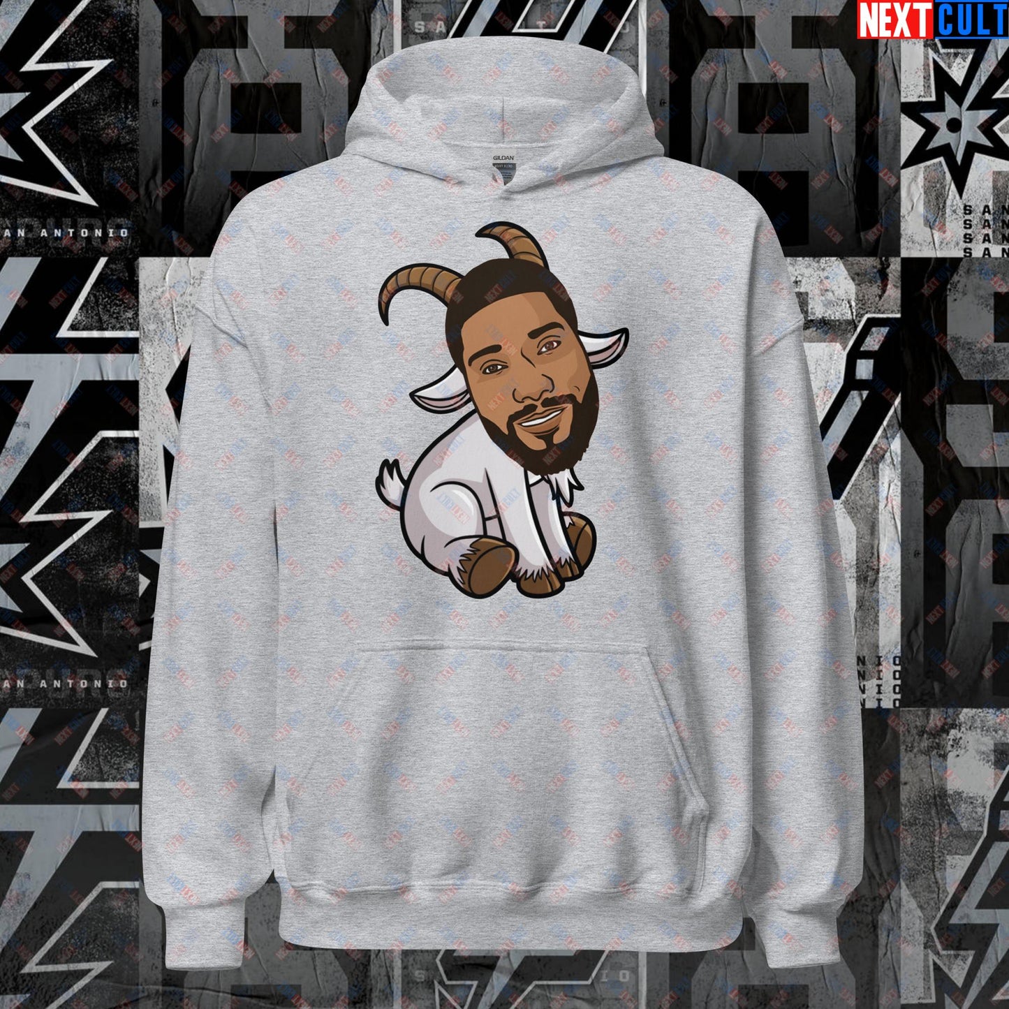 Tim Duncan G.O.A.T. Hoodie - San Antonio Spurs Basketball Meme Sweatshirt - Greatest of All Time Funny Cartoon Pullover for Spurs Fans - Perfect Gift for Basketball Lovers Unisex Hoodie Sport Grey Hoodies Basketball G.O.A.T. NBA San Antonio Spurs Tim Duncan Next Cult Brand