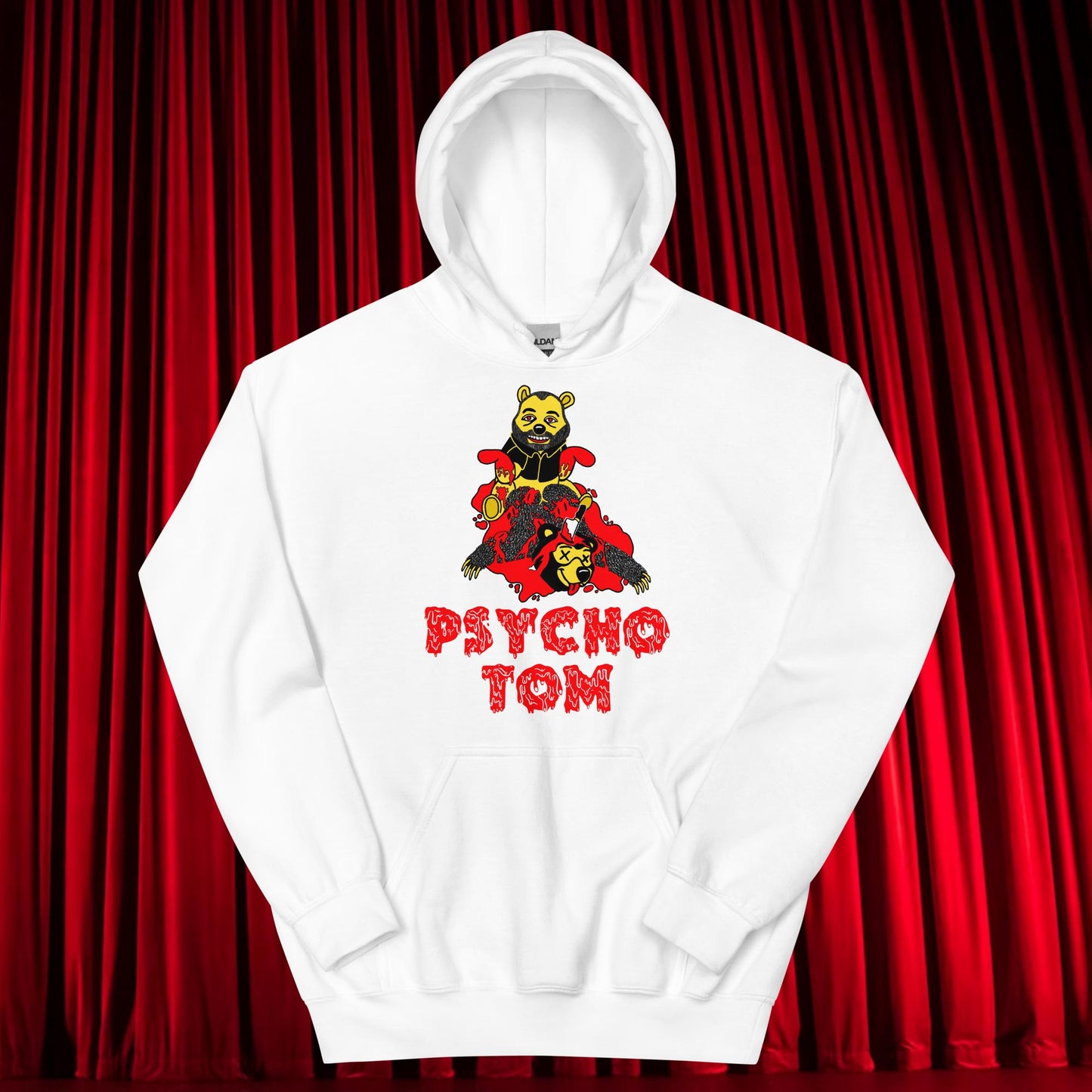 Psycho Tom Segura Hoodie, Tom Segura Hoodie, Your Moms House Hoodie, YMH Hoodie, YMH Merch Your Moms House merch, 2 Bears 1 Cave Hoodie, 2B1C Hoodie White Hoodies 2 Bears 1 Cave Podcasts Stand-up Comedy Tom Segura YMH Next Cult Brand