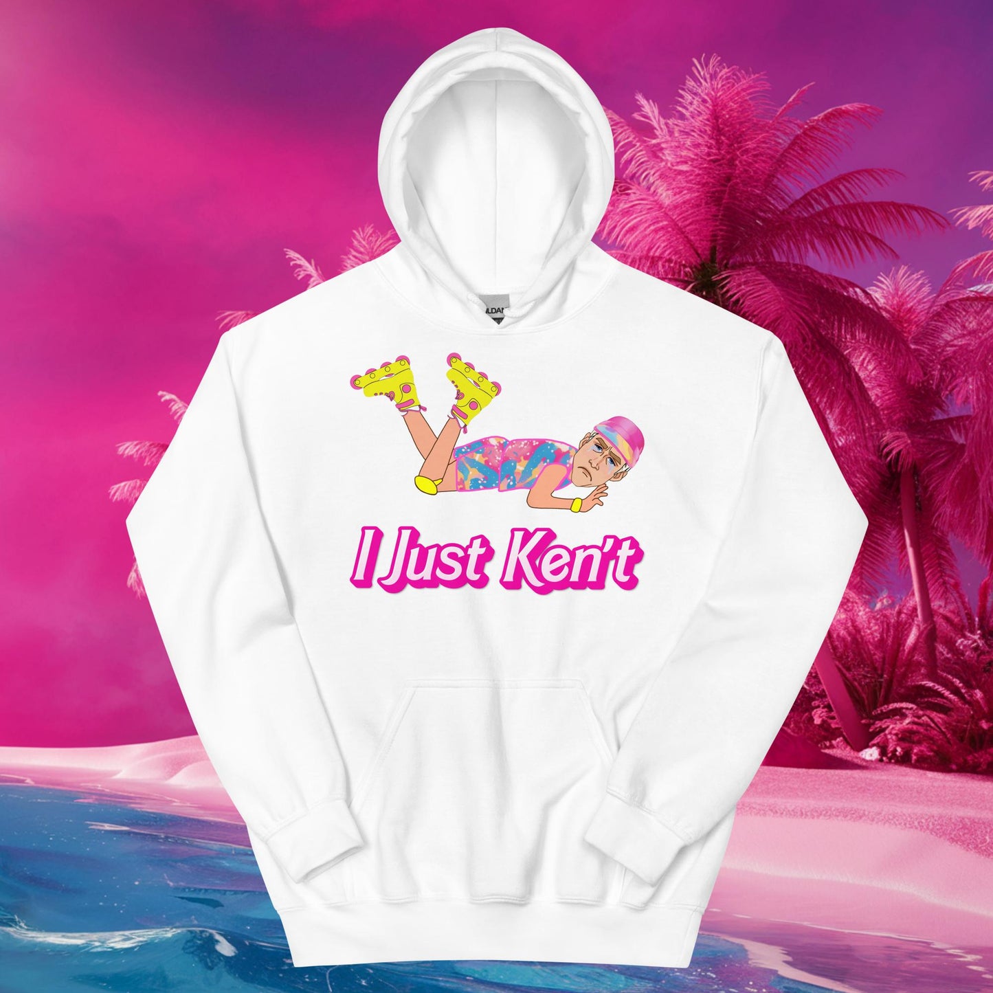 I Just Ken't I just Can't Ryan Gosling Ken Barbie Movie Unisex Hoodie White Hoodies Barbie Celebrities Ken Movies Ryan Gosling Next Cult Brand