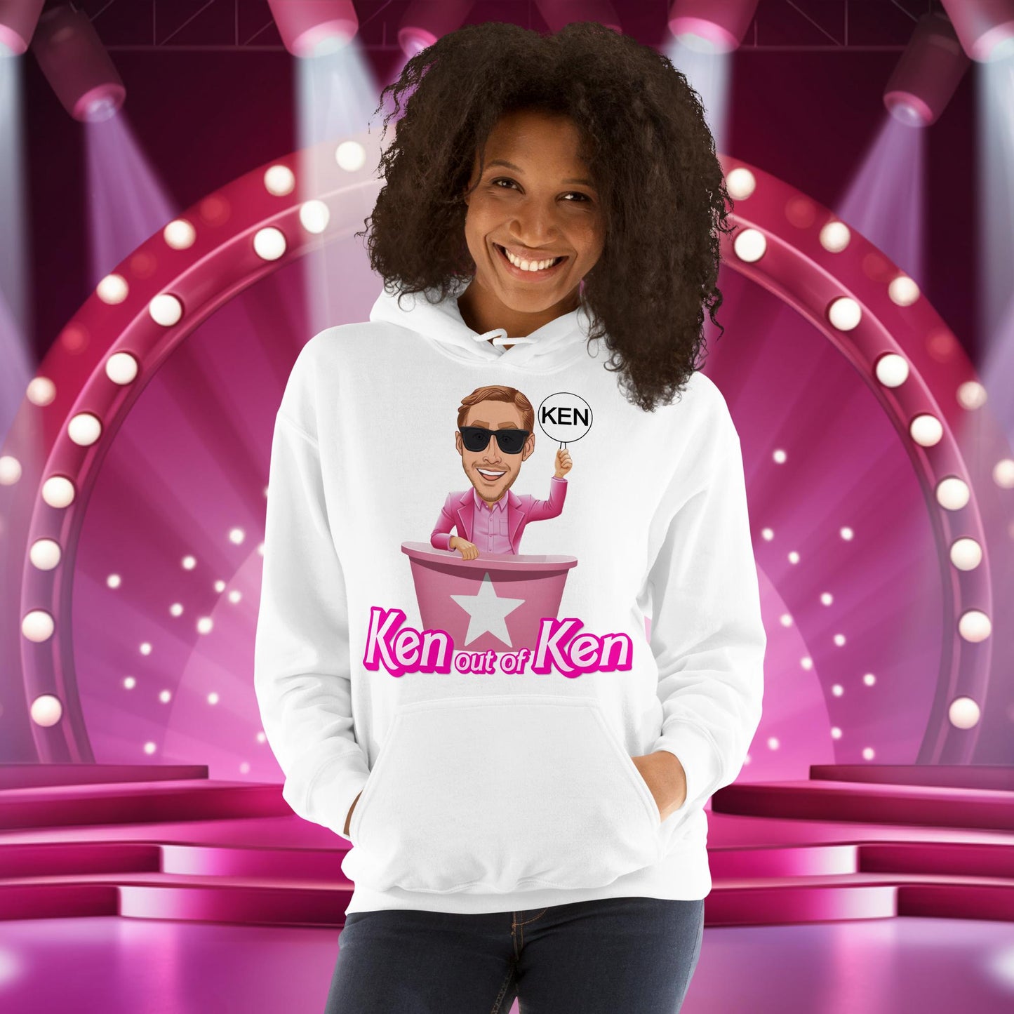 Ken out of Ken Ryan Gosling Barbie Movie Unisex Hoodie White Hoodies Barbie Celebrities Ken Movies Ryan Gosling Next Cult Brand