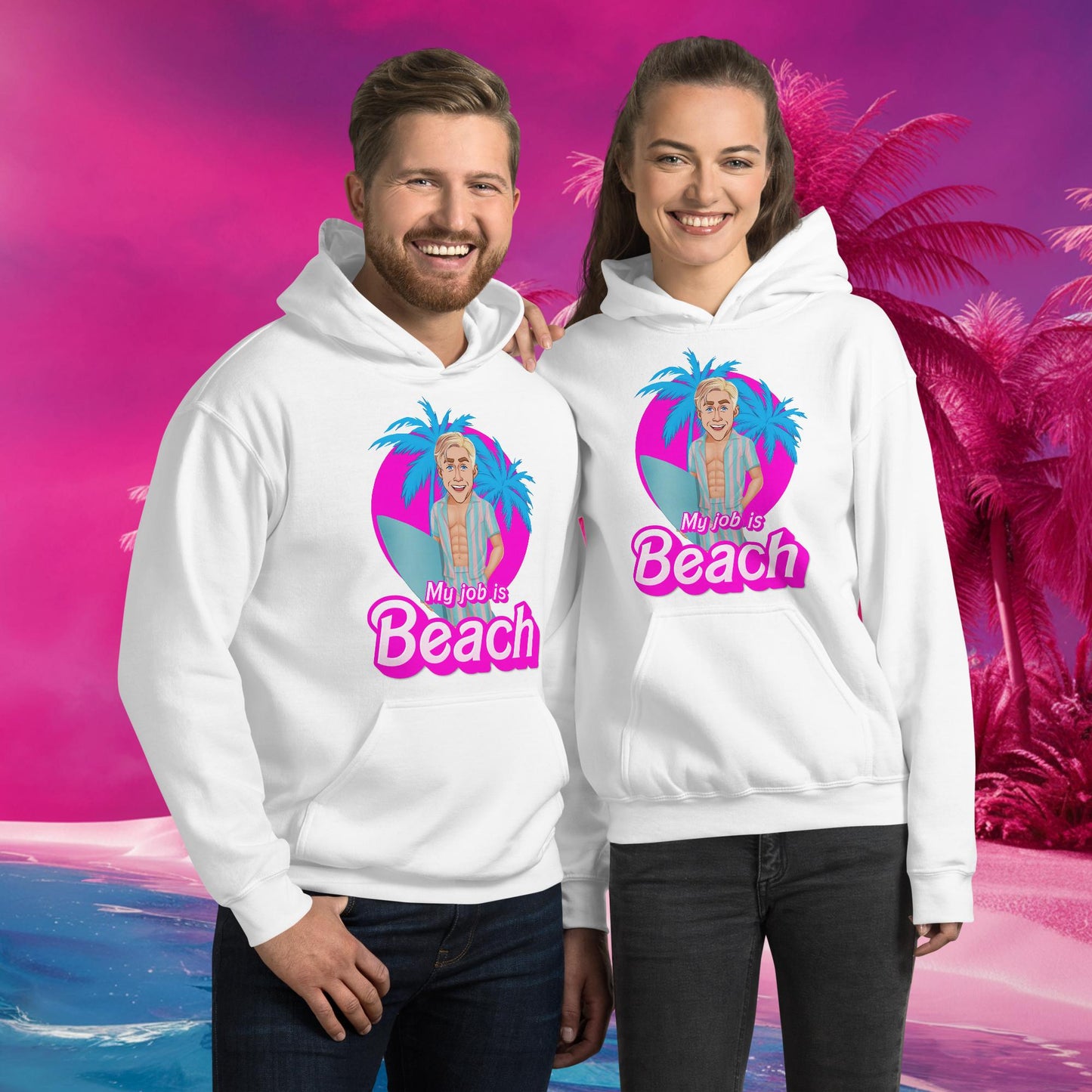 My Job is Beach Ken Barbie Movie Ryan Gosling Unisex Hoodie White Hoodies Barbie Celebrities Ken Movies Ryan Gosling Next Cult Brand