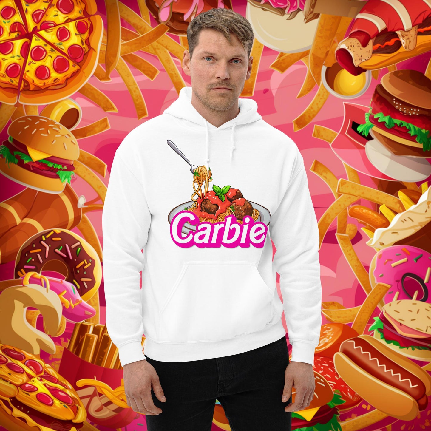 Carbie Barbie I Love Pasta I Love Carbs Unisex Hoodie White Hoodies Barbie Carbie Ken Movies Next Cult Brand