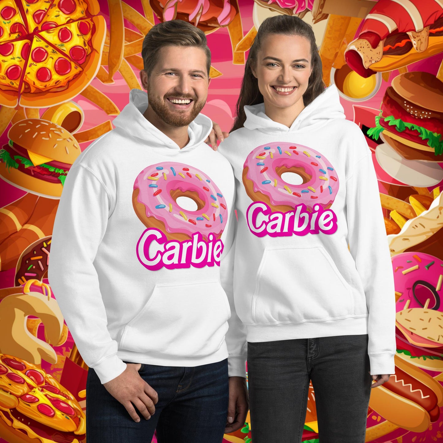 Carbie Barbie I Love Carbs I Love Donuts Unisex Hoodie White Hoodies Barbie Carbie Donuts Fast Food Ken Movies Next Cult Brand