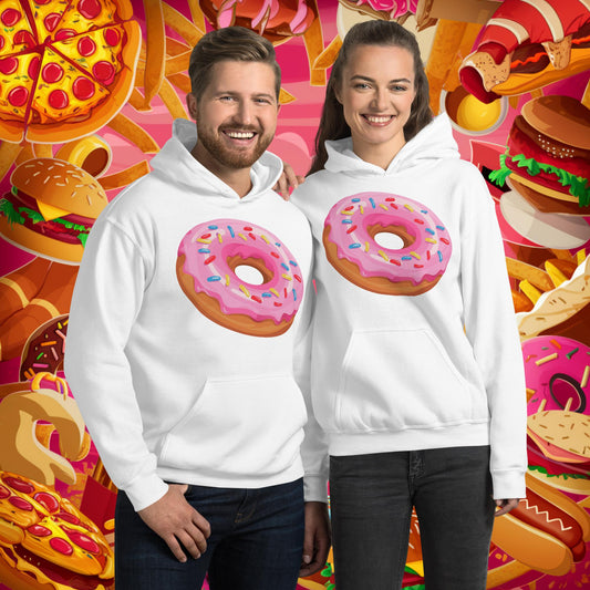 Pink Donut with sprinkles Unisex Hoodie White Hoodies Donuts Fast Food Next Cult Brand