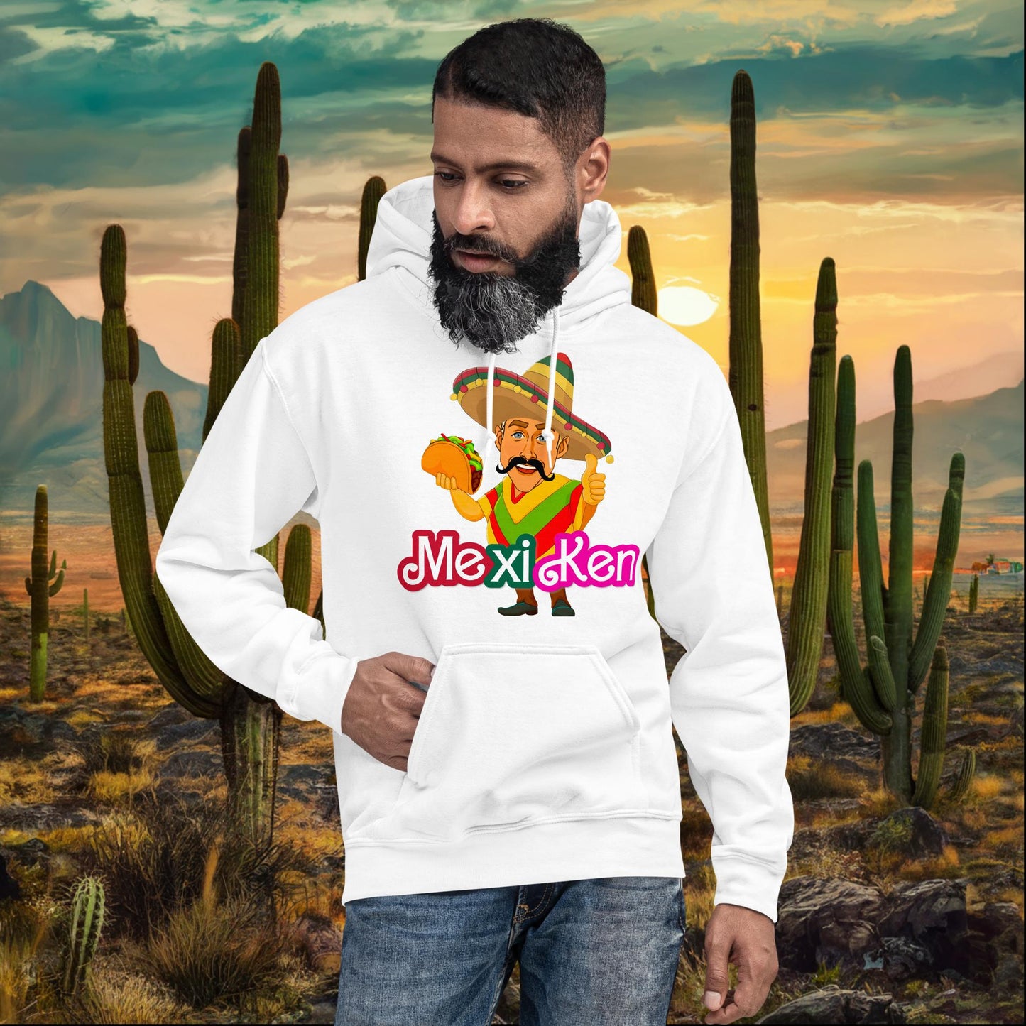 MexiKen Ken Barbie Movie Ryan Gosling Mexican Unisex Hoodie White Hoodies Barbie Celebrities Ken Mexico Movies Ryan Gosling Next Cult Brand