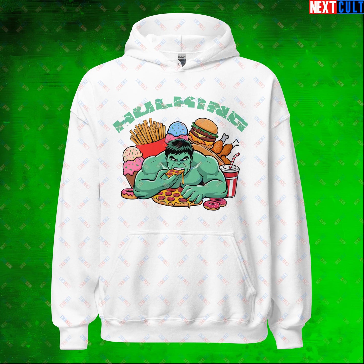 Hulking Bulking Funny Gym Meme Cartoon Unisex Hoodie White Hoodies Avengers Bulking Fast Food Fitness Gym Hulk Movies Workout Next Cult Brand