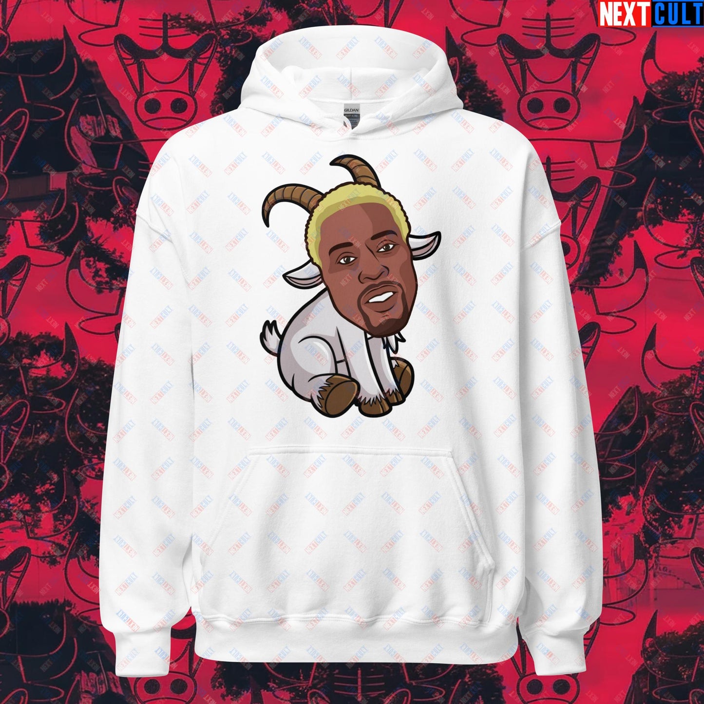 Dennis Rodman G.O.A.T. Hoodie - Chicago Bulls Basketball Meme Sweatshirt - Greatest of All Time Funny Pullover for Basketball Fans - Perfect Gift for Rodman Fans Unisex Hoodie White Hoodies Basketball Chicago Bulls Dennis Rodman Detroit Pistons G.O.A.T. NBA Next Cult Brand