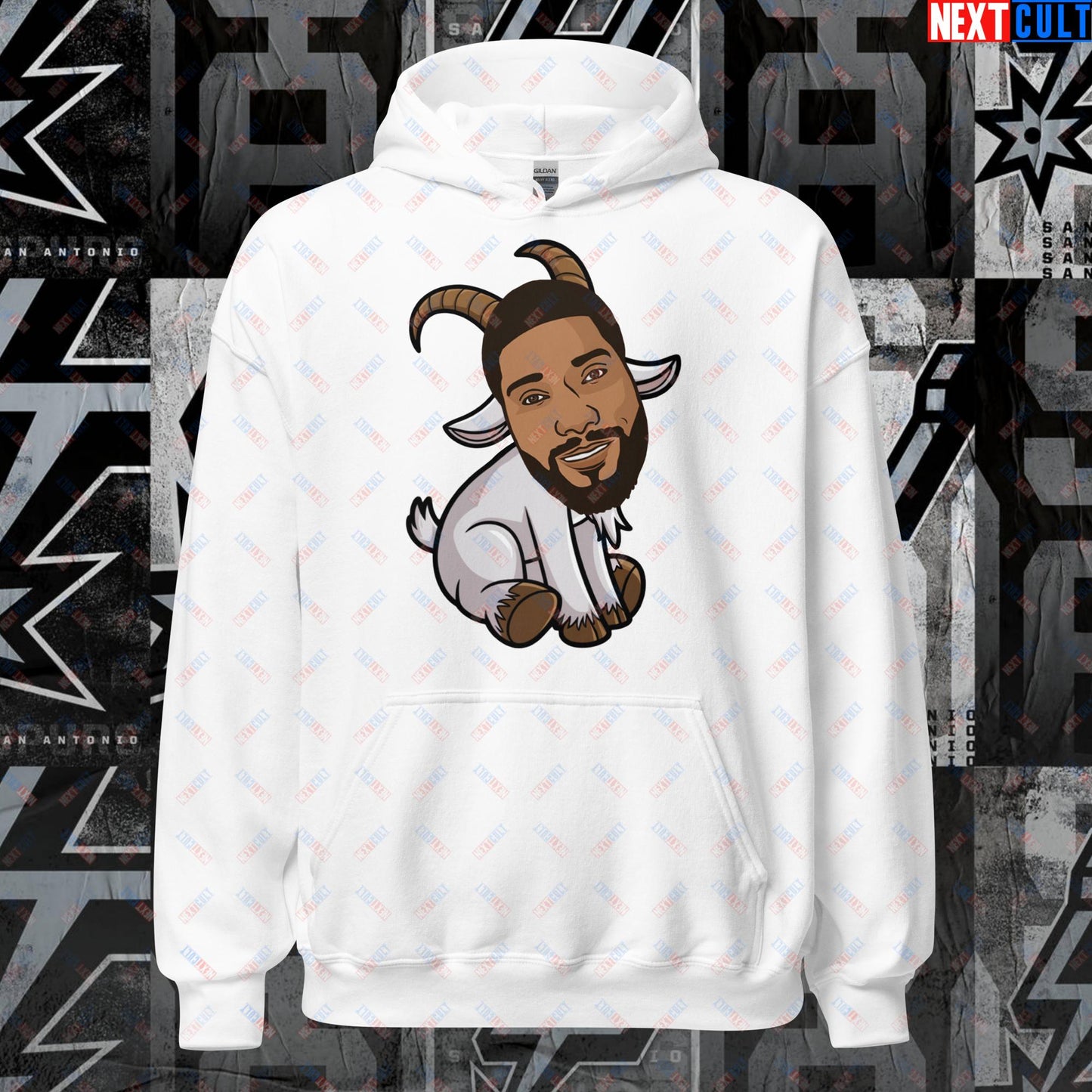 Tim Duncan G.O.A.T. Hoodie - San Antonio Spurs Basketball Meme Sweatshirt - Greatest of All Time Funny Cartoon Pullover for Spurs Fans - Perfect Gift for Basketball Lovers Unisex Hoodie White Hoodies Basketball G.O.A.T. NBA San Antonio Spurs Tim Duncan Next Cult Brand