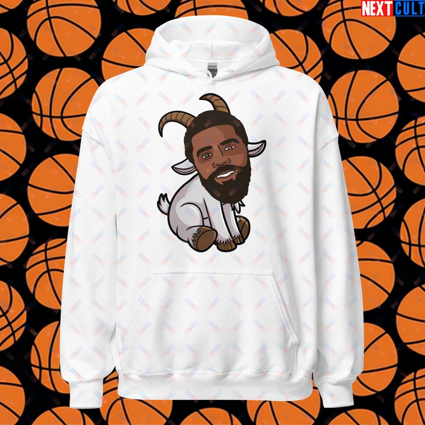 Kyrie Irving G.O.A.T. Hoodie - Uncle Drew Basketball Meme Sweatshirt - Dallas Mavericks & Cleveland Cavaliers Fan Gift - Funny Cartoon Pullover for Basketball Lovers Unisex Hoodie White Hoodies Basketball Cleveland Cavaliers Dallas Mavericks G.O.A.T. Kyrie Irving NBA Next Cult Brand