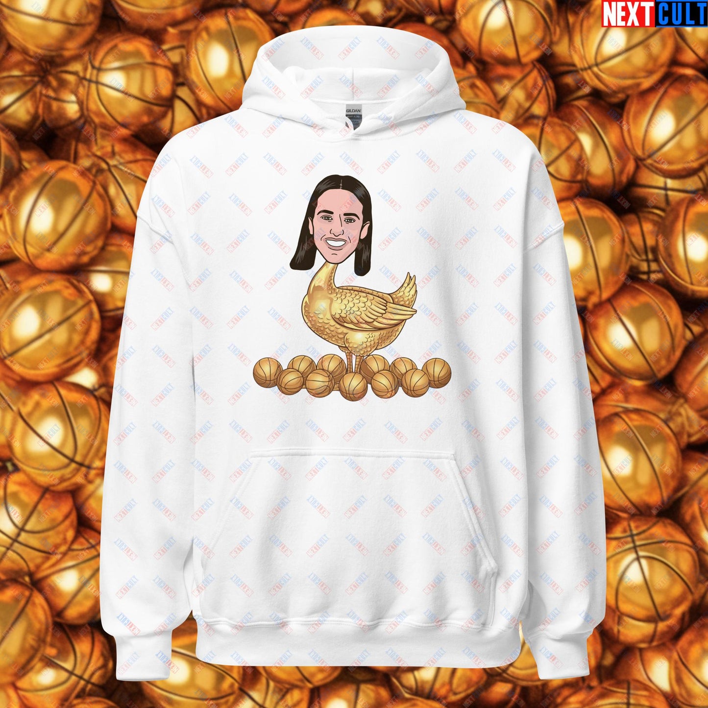 Caitlin Clark Golden Goose Hoodie - Funny WNBA Indiana Fever Basketball Meme Sweatshirt - Golden Basketball Laying Goose Design for Fans - Perfect Gift for Basketball Lovers Unisex Hoodie White Hoodies Basketball Caitlin Clark Indiana Fever WNBA Next Cult Brand