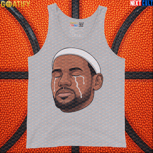 Crying LeBron Meme Tank Top – Emotional NBA Basketball Muscle Shirt Gift for Sports Fans Athletic Heather Tank Tops Next Cult Brand
