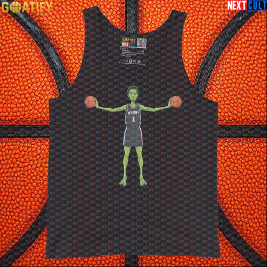 Basketball Tank Top Alien Wemby Sci-Fi Graphic for Spurs Fans, Gym and Summer Game Day Black Tank Tops Next Cult Brand