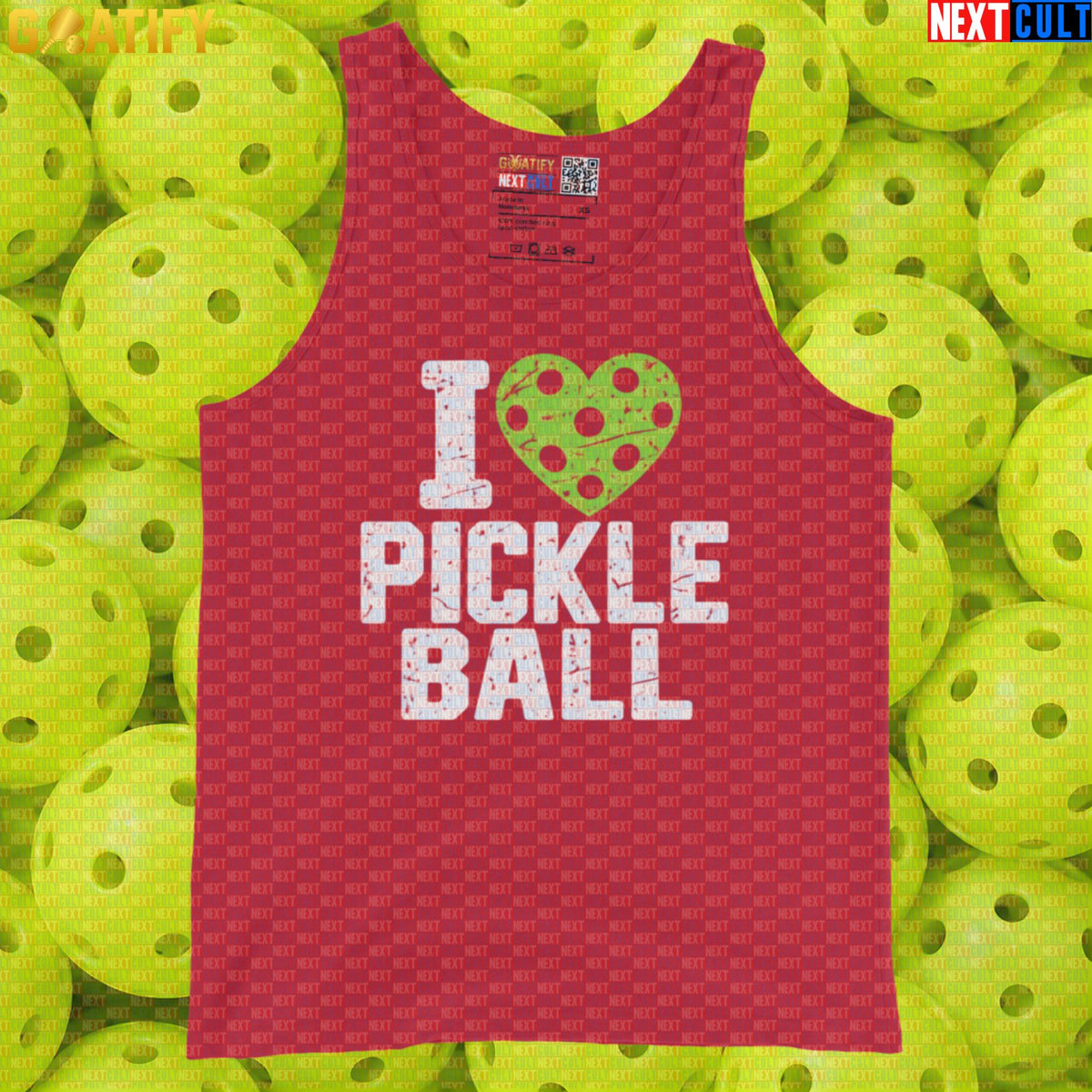 Pickleball Tank Top I Love Pickleball Retro Heart Athletic Shirt for Players Red Tank Tops Next Cult Brand