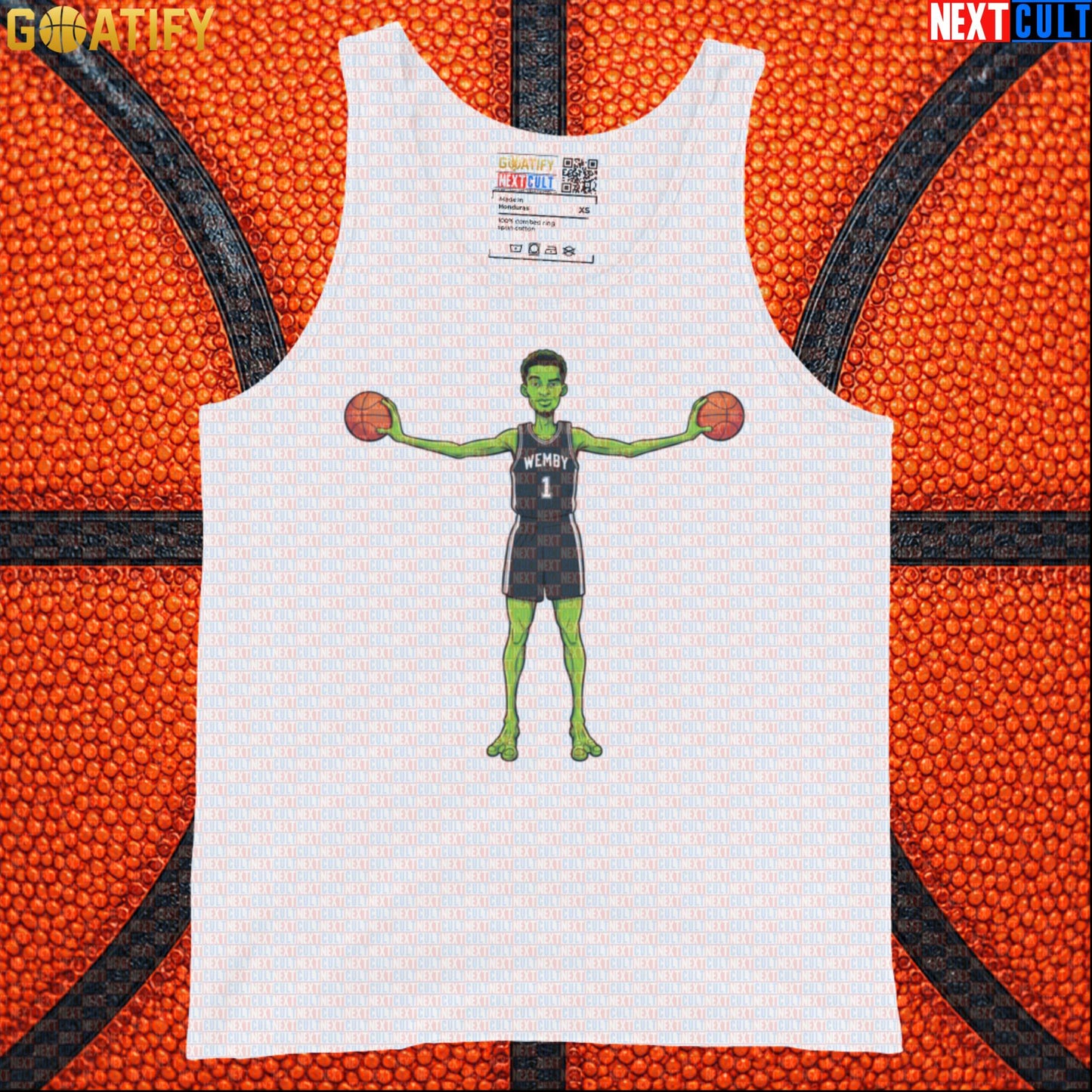 Basketball Tank Top Alien Wemby Sci-Fi Graphic for Spurs Fans, Gym and Summer Game Day White Tank Tops Next Cult Brand