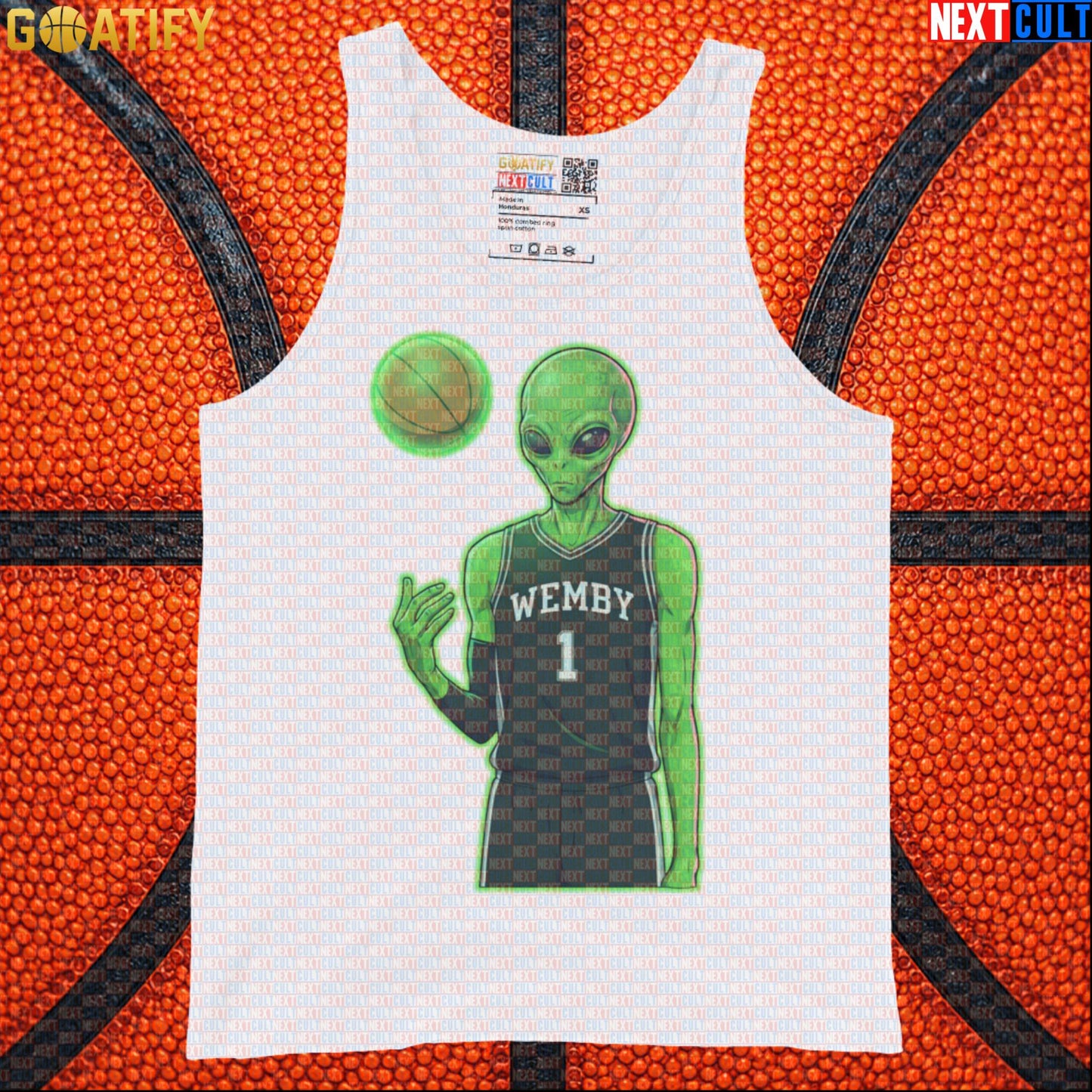 Basketball Tank Top Alien Wemby Graphic for Spurs Fans, Gym, Pickup Games and NBA Gift White Tank Tops Next Cult Brand