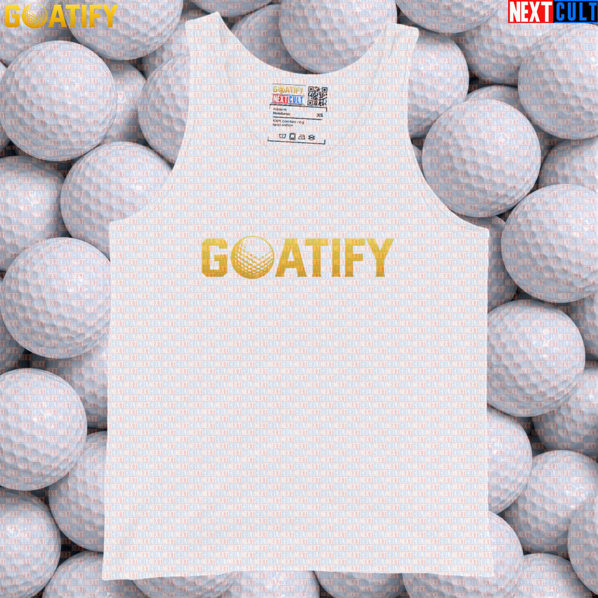 Golf GOAT Tank Top Golden Golf Ball Muscle Shirt for Golfers, Gym & Golf Gifts | GOATIFY White Tank Tops Next Cult Brand
