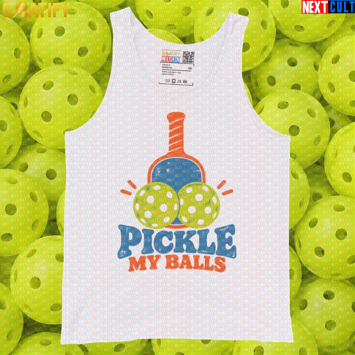 Pickleball Tank Top Pickle My Balls Retro Athletic Shirt for Players, Court Days & Gifts White Tank Tops Next Cult Brand